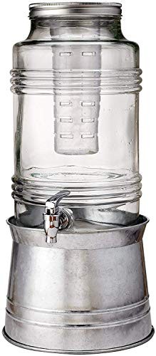 Breeze Glass Beverage Dispenser with Base Metal Stand Transforms Bucket, Lid,