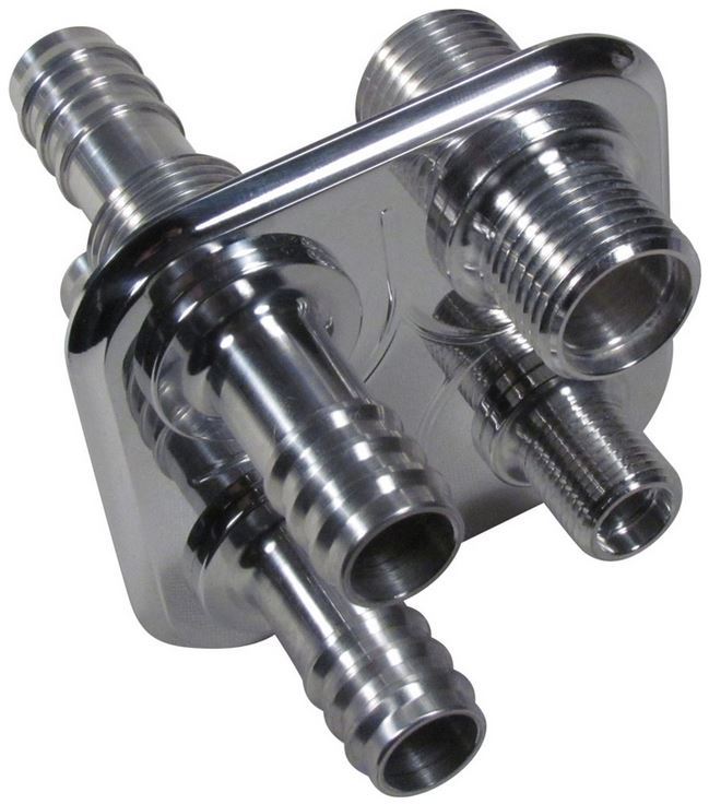 TBI BH14CP-PO - 4 Way Square A/C & Heat Bulkhead -W/Push On Heater Fittings