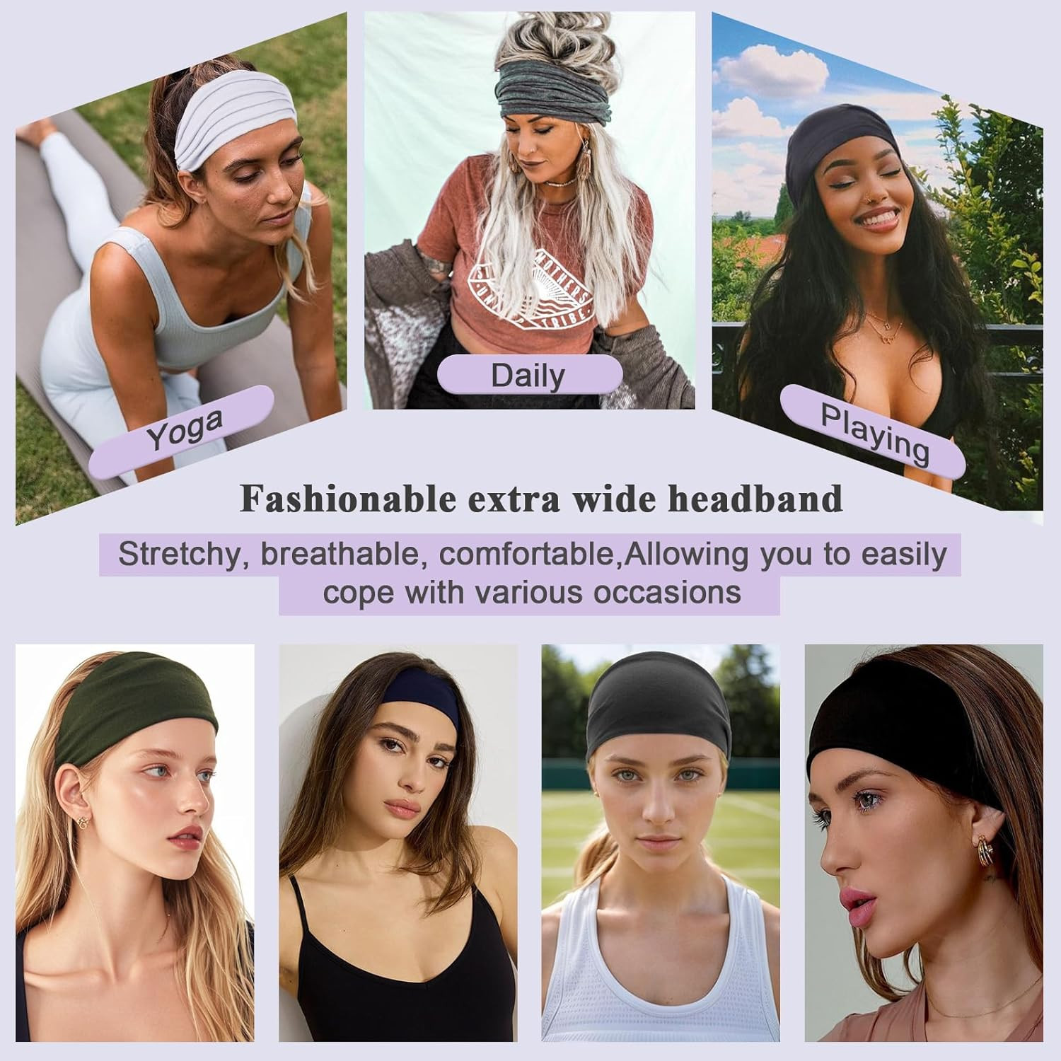6 Packs Wide Headbands for Women Fashion Headband Stretch Headband Boho Head Ban
