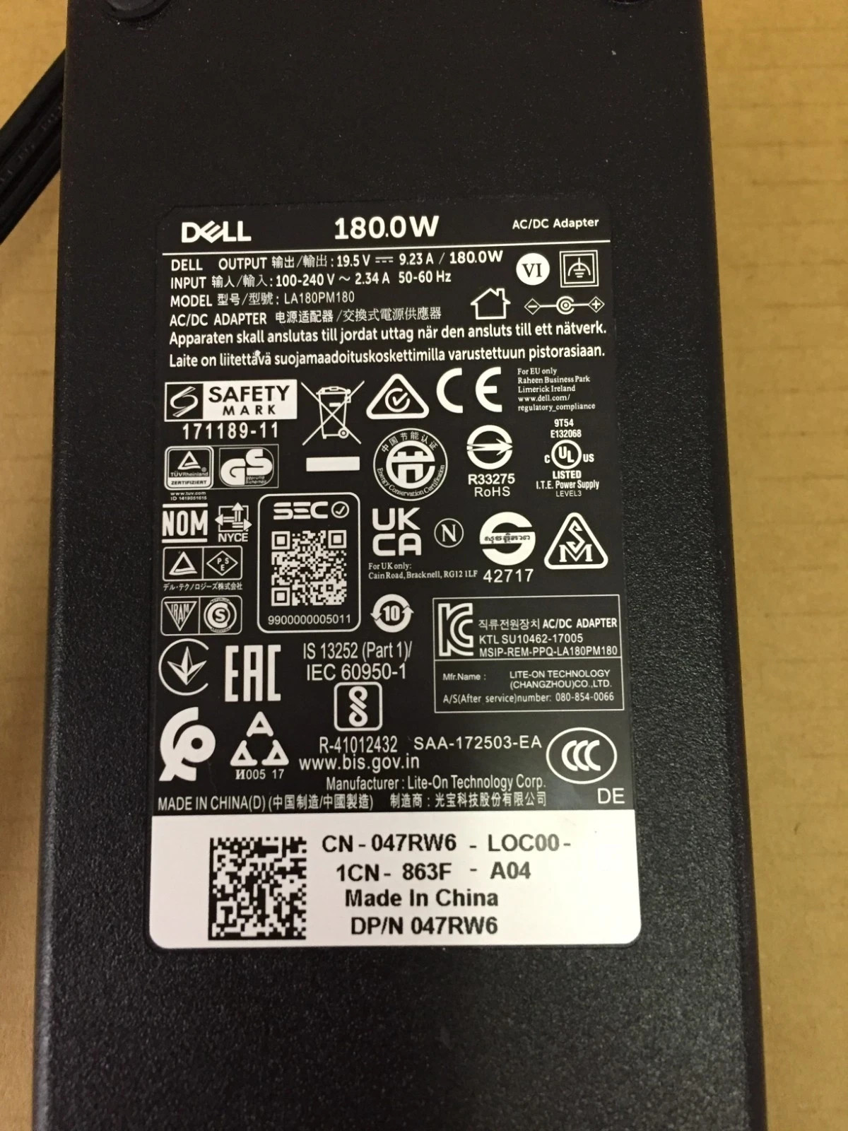 Genuine OEM DELL 180W 19.5V 9.23A AC Adapter Charger DA180PM111 LA180PM111 7.4mm