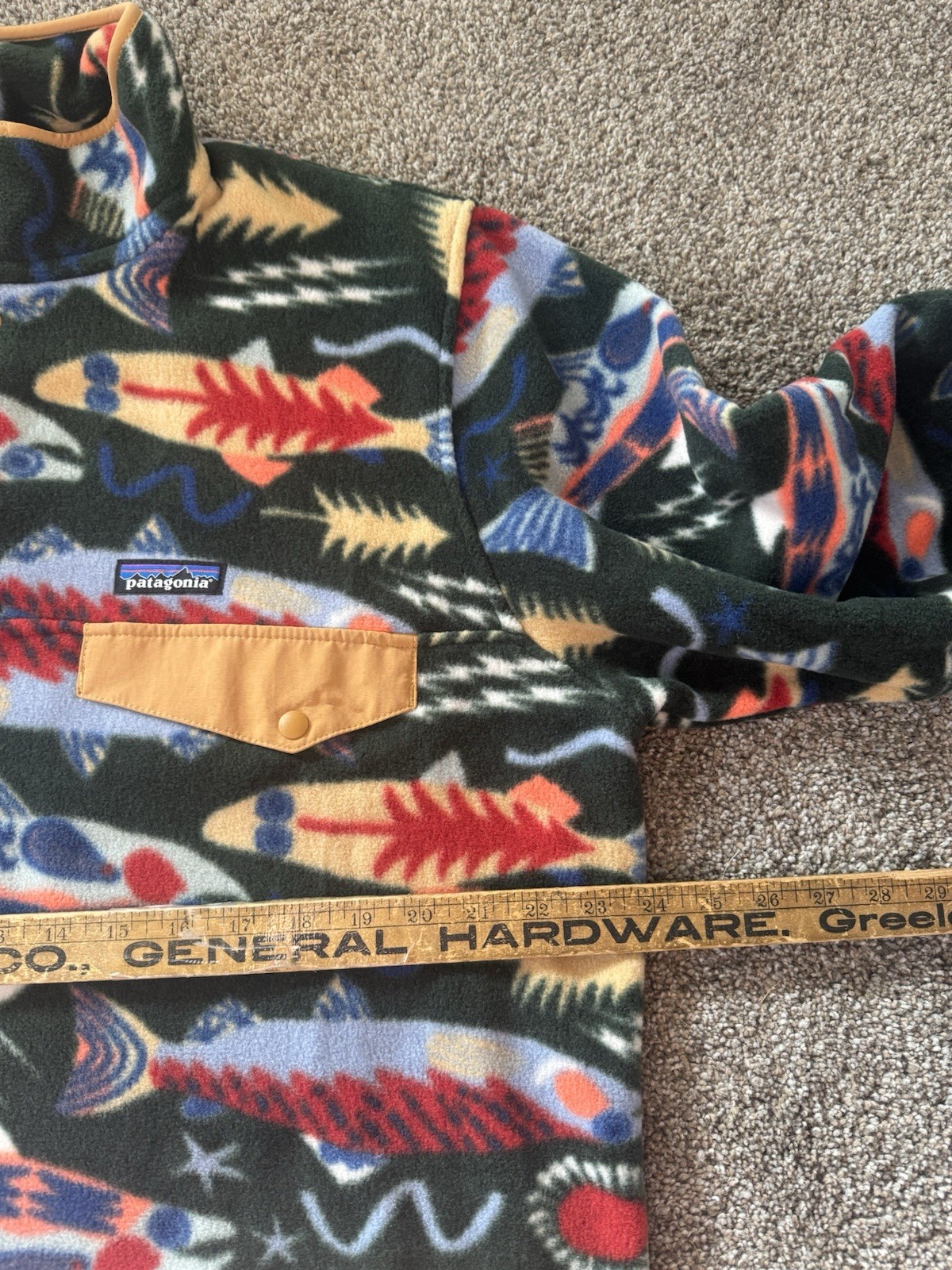 New Patagonia Synchilla Fleece Pullover Salmon Trout Fish Print Snap-T Size XL