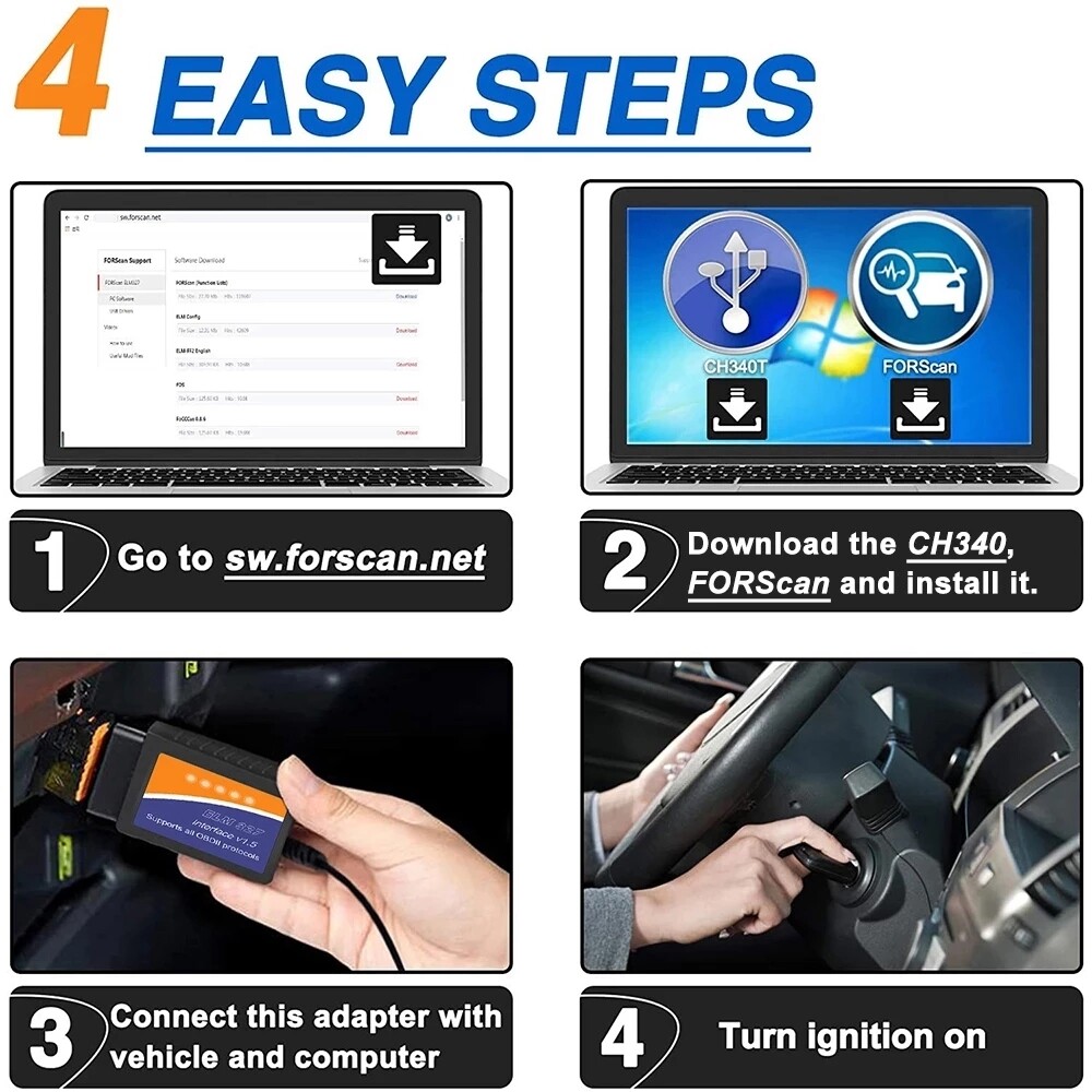 FORScan ELM327 Software OBD2 Scanner Adapter USB Diagnostic Tool Cable for Ford