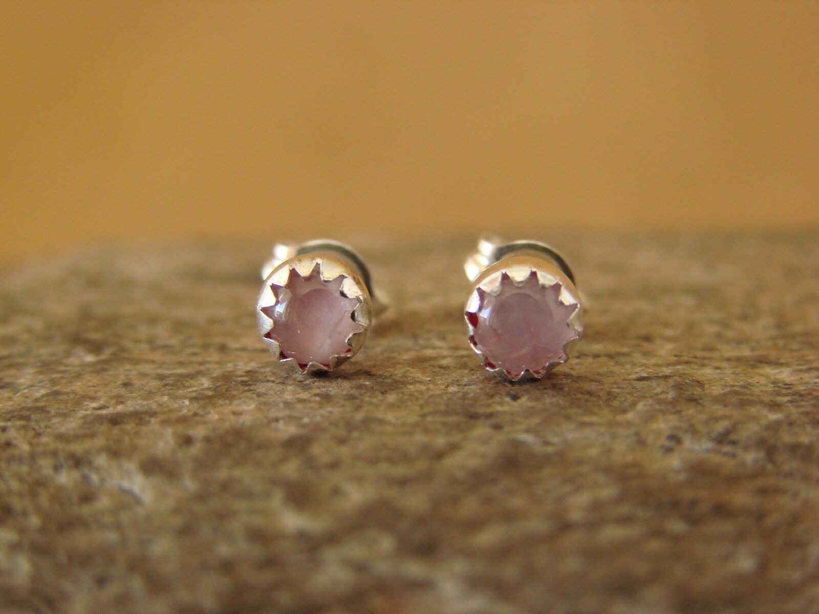 Small Navajo Sterling Silver Pink Shell Dot Post Earrings