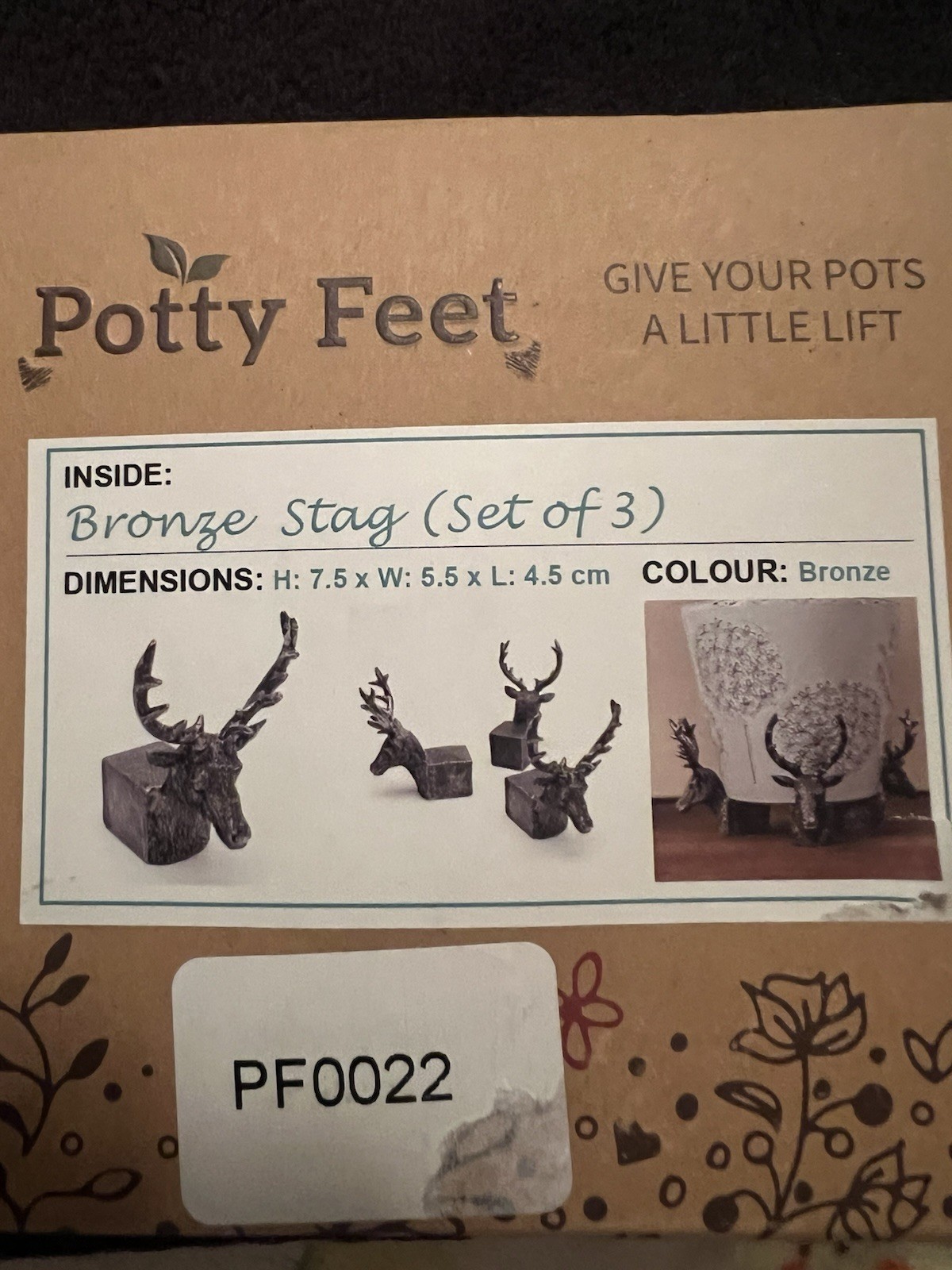 Potty Feet Stags Figures Planter Riser Handmade Yard Art Ornaments 3pcs New