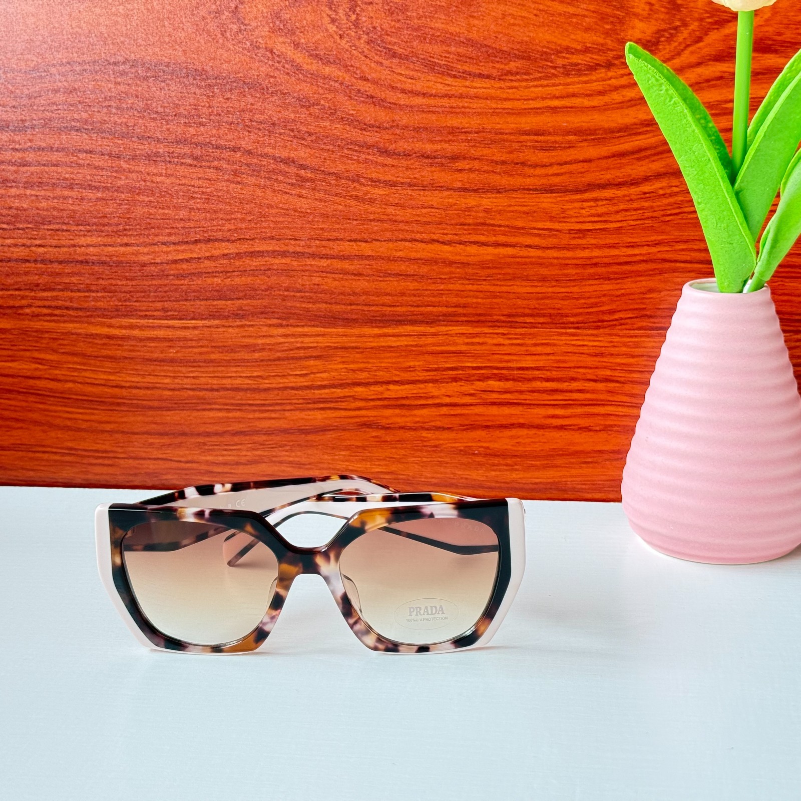 Prada SPR15W Tortoiseshell Pink Oversized Square 54-19-140 Sunglasses