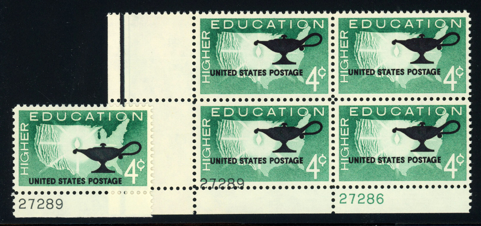USA Scott# 1206 Plate Block with Large Black Color Shift.  (56279)