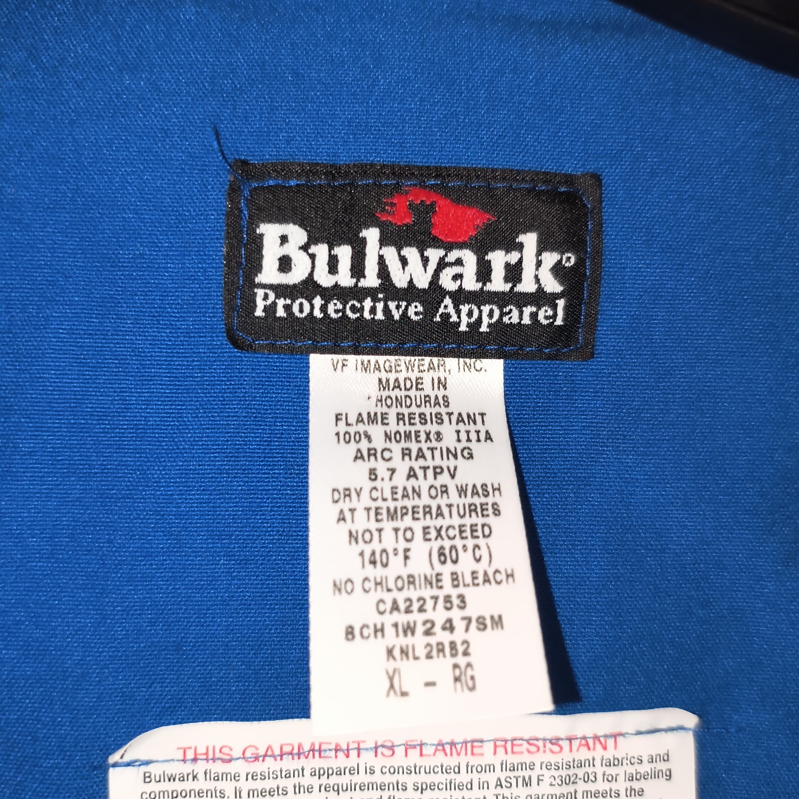 Bulwark FR Lab Coat XL Blue Flame Resistant Nomex IIIA Arc Rating 5.7 ATPV