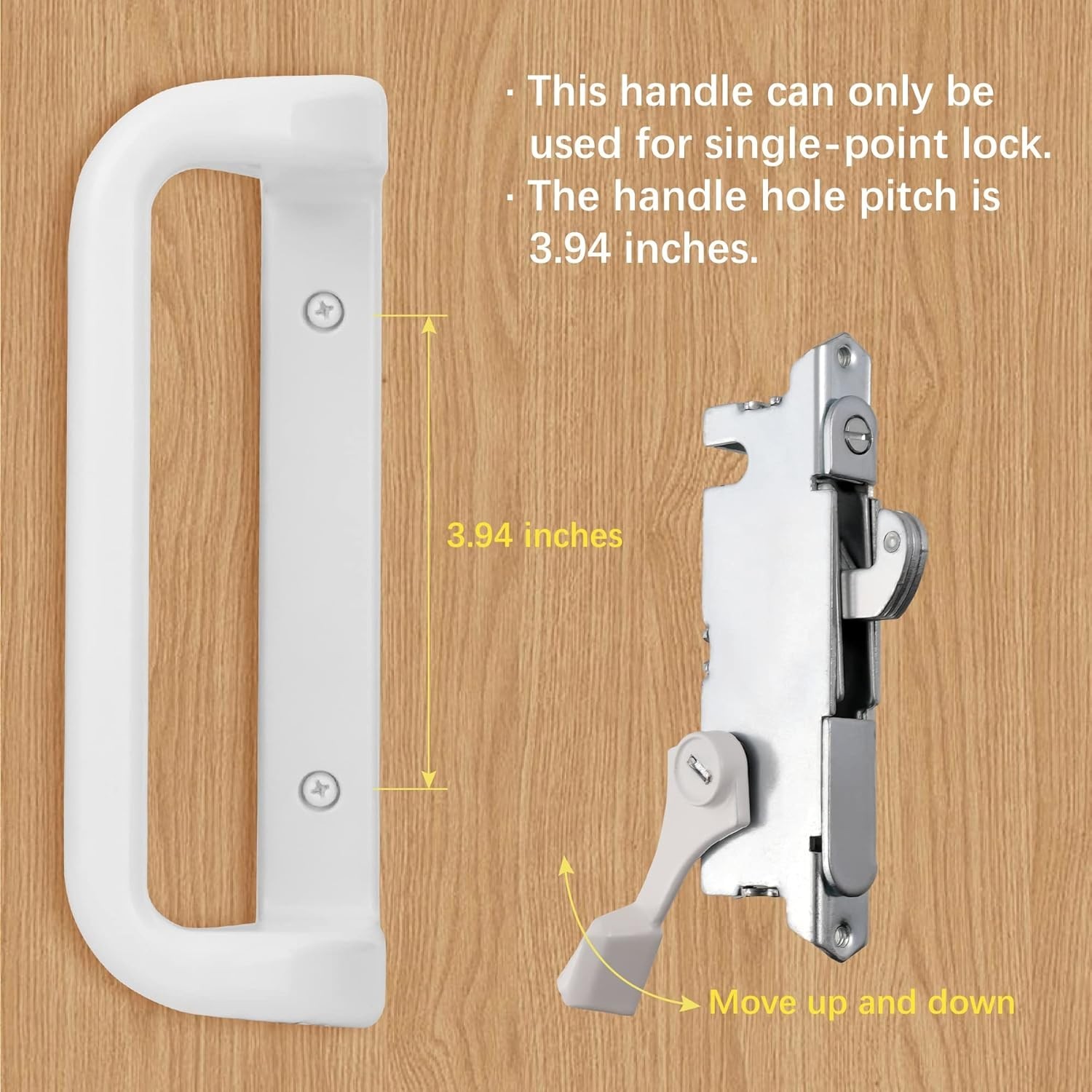 White Patio Sliding Door Handle w/ Lock Cylinder for 3 15/16" Hole Spacing