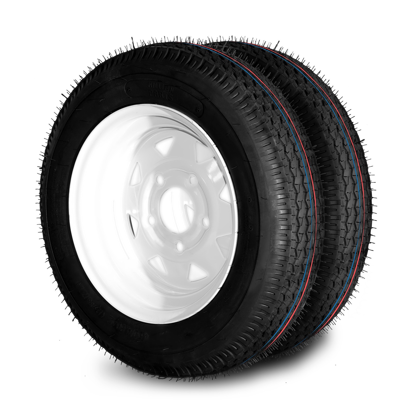 2pcs Trailer Tires & Rims 4.80-12 480-12 4.80x12 LRB 5 Lug White Spoke Wheel