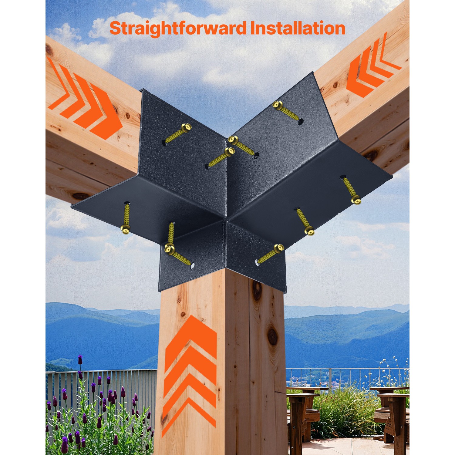 4x4 Inch Pergola Bracket Kit Inner 3.5x3.5 3-Way Slanted Brackets DIY Post