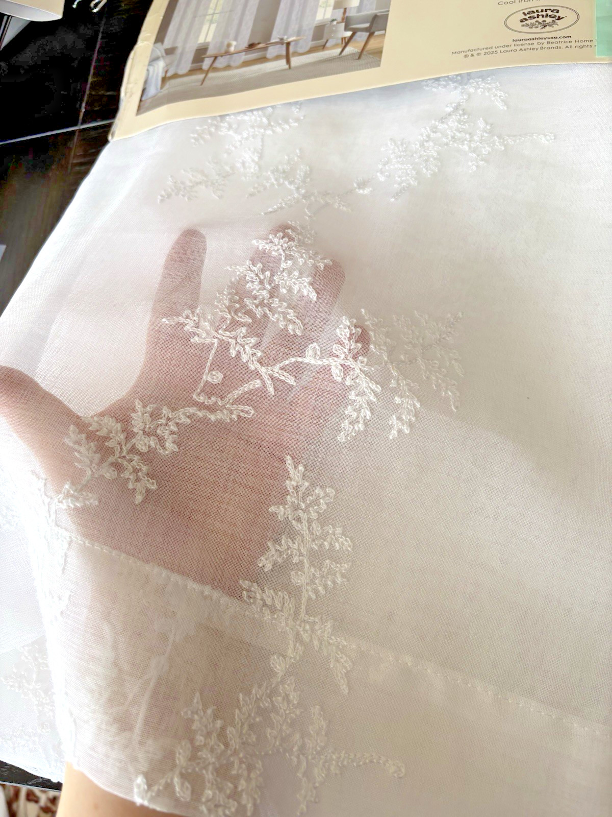 Laura Ashley Window Curtains 4 FOUR Panels 38 x 84 White Sheer  Embroidered