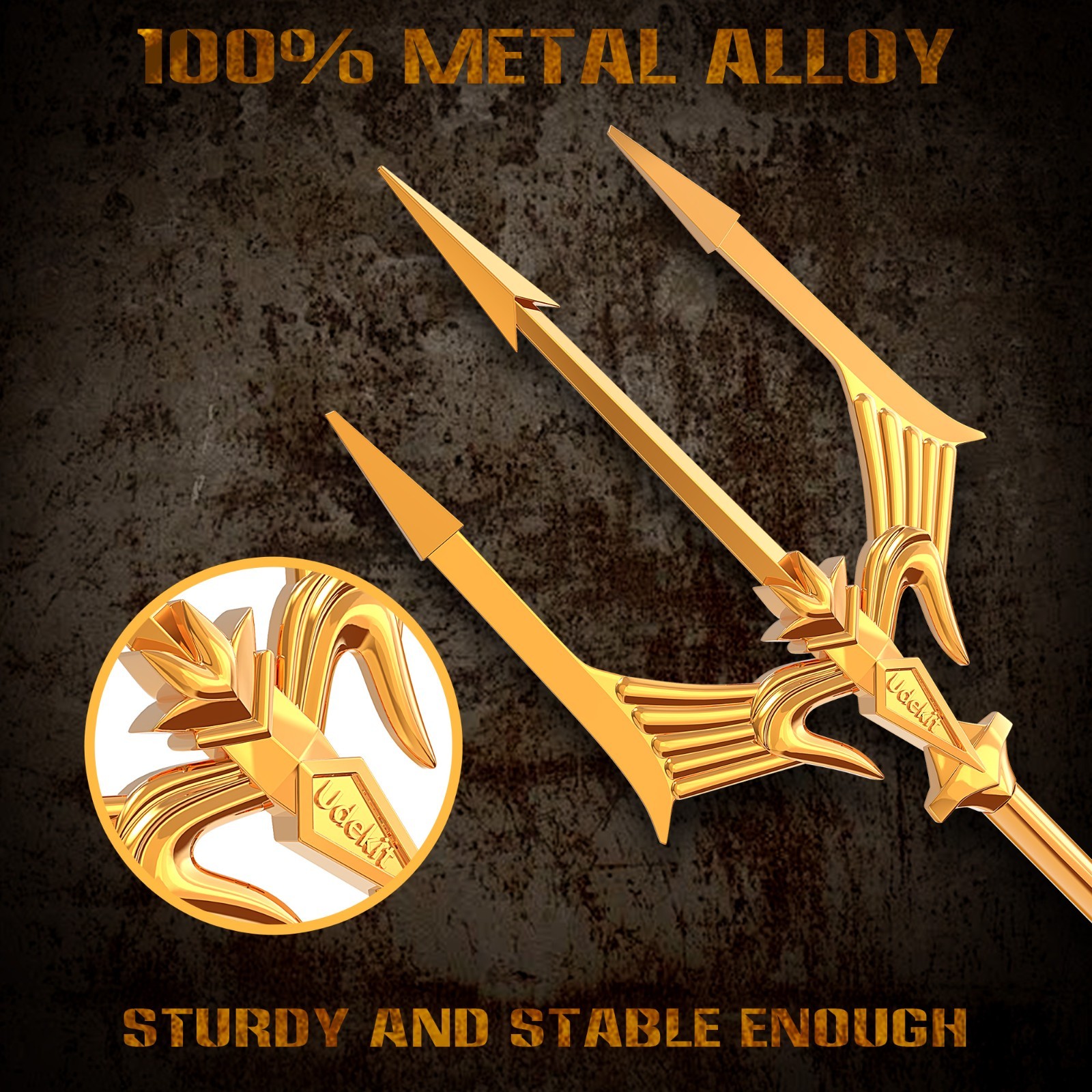 Heavy-Duty Metal Trident Spear for Adult Only, 3-Prong Alloy Cosplay Costume