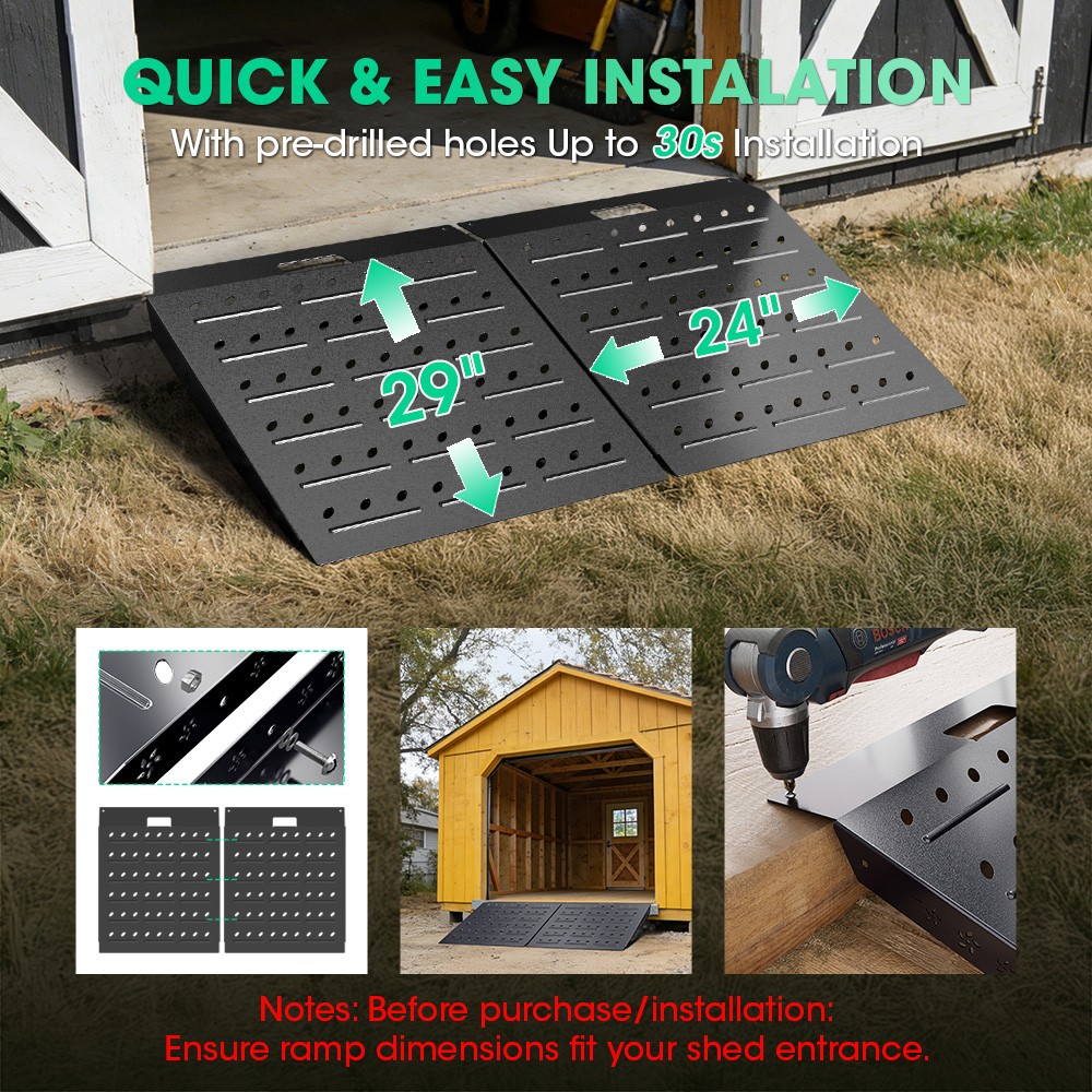 29" x 24" Shed Ramp - Black Loading Ramp 900 LB Capacity Alloy Loading Dock Ramp