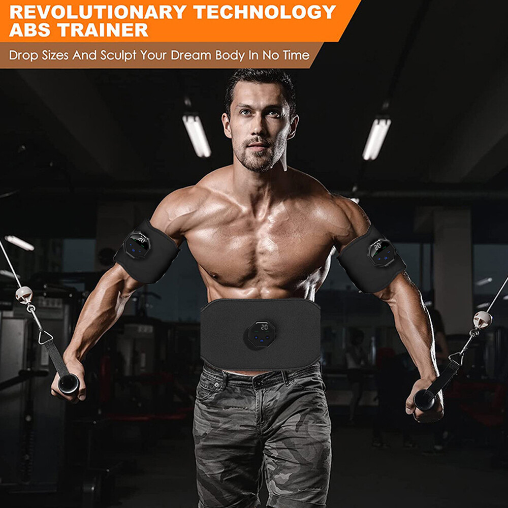Muscle Stimulator EMS Ab Trainer Tens Men Portable Stimulater Abs Massager Black