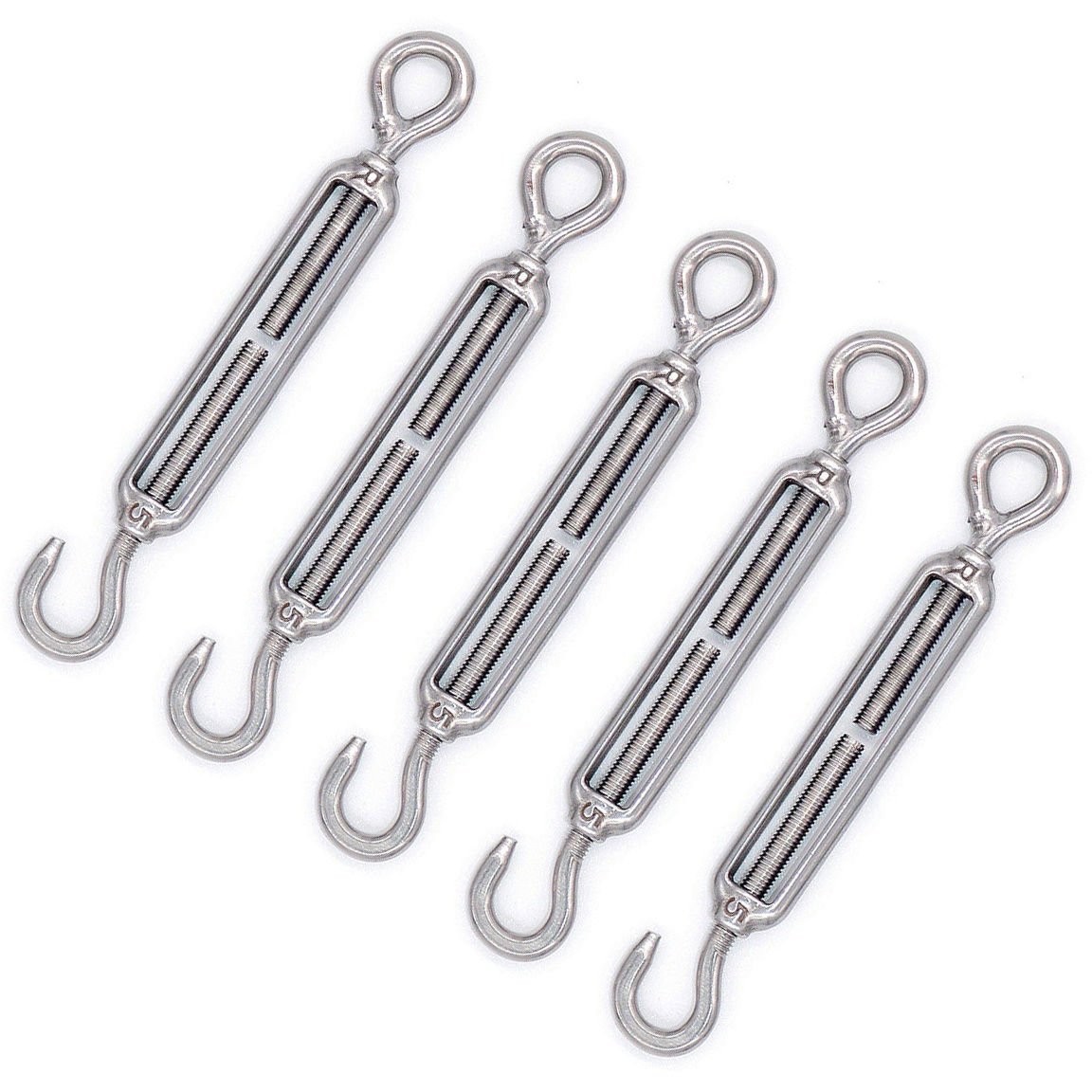 5pcs M5 Stainless Steel 304 Turnbuckle Wire Rope Tension Hook & Eye