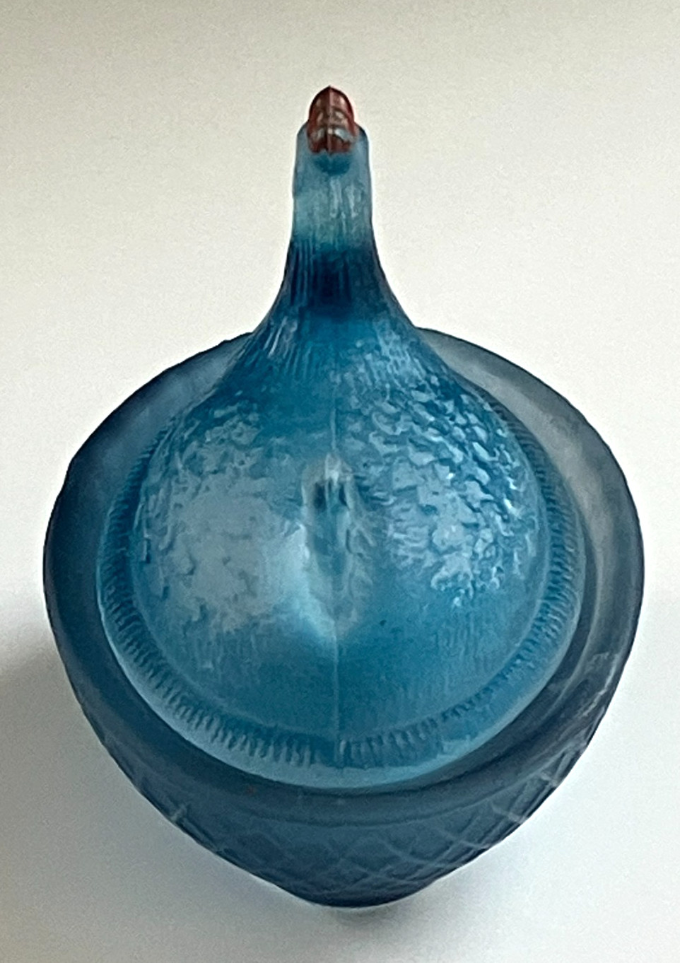 Vintage Small Frosted Blue Glass Hen on Nest Covered Salt Cellar/Salt Dip-Dish