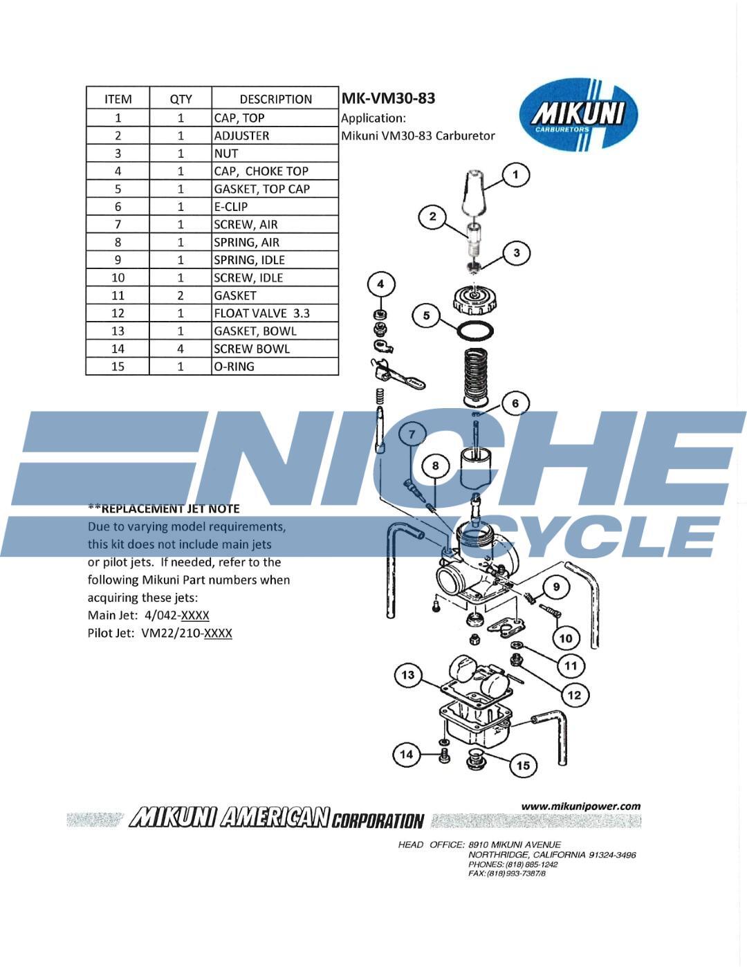 Genuine Mikuni VM32 VM34 Carburetor Rebuild Parts Kit MK-VM32-34