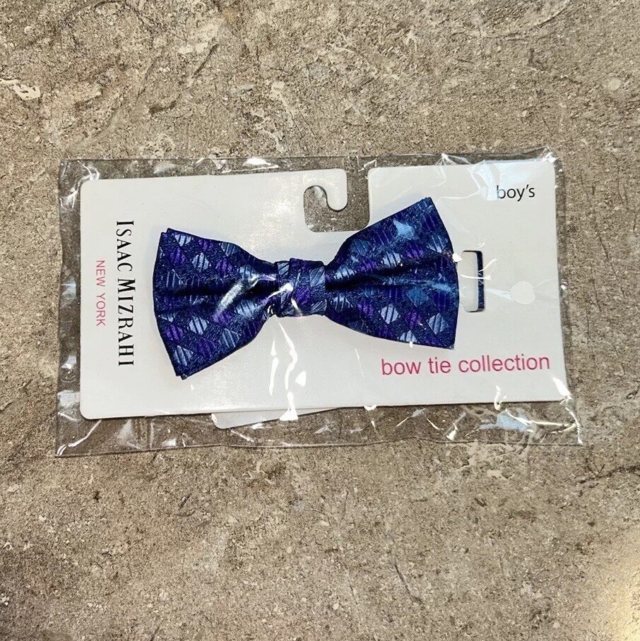 Isaac MIZRAHI Boy's Bow Tie 100% Silk, Blue | Adjustable ONE SIZE, Geometric NEW