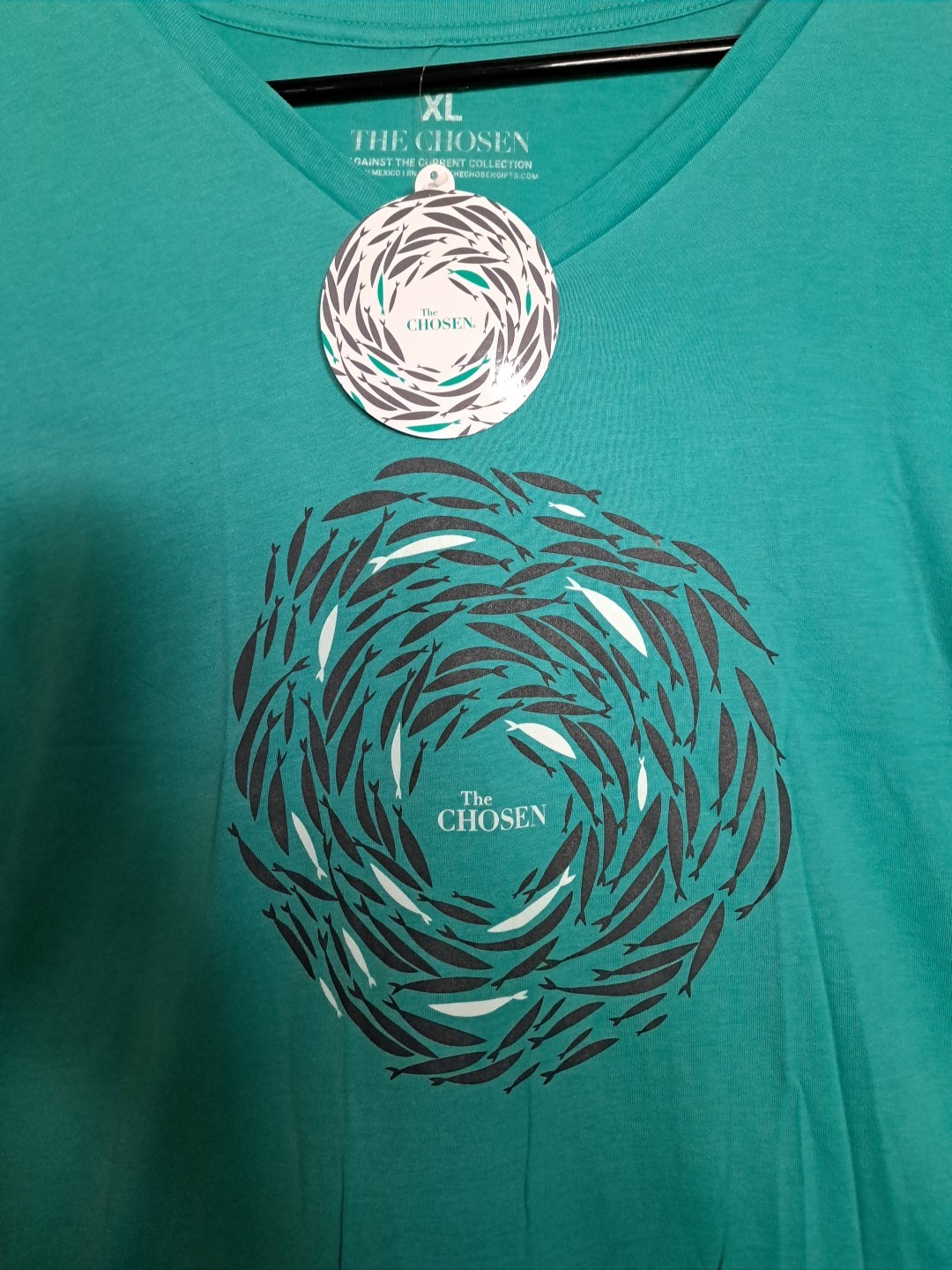 THE CHOSEN Against The Current V Neck T-Shirt XLarge In Teal NEW!