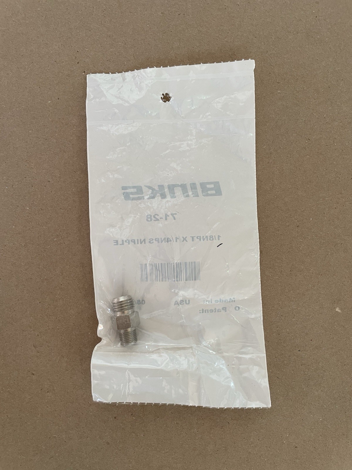 BINKS 71-28. Nipple Fitting 1/8 NPT x 1/4 NPS. SG2 Plus