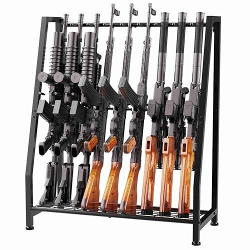 Heavy Duty Gun Rack Stand for 9 Long Rifles - Adjustable Vertical Storage Organi