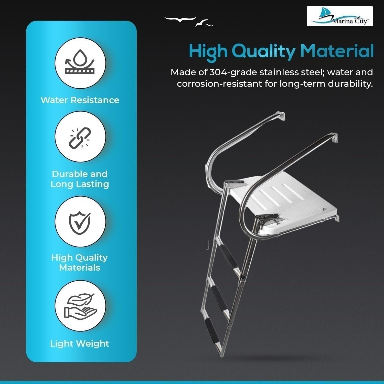MARINE CITY 304 Stainless Steel 3 Step I/B Swim Platform Telescoping Ladder