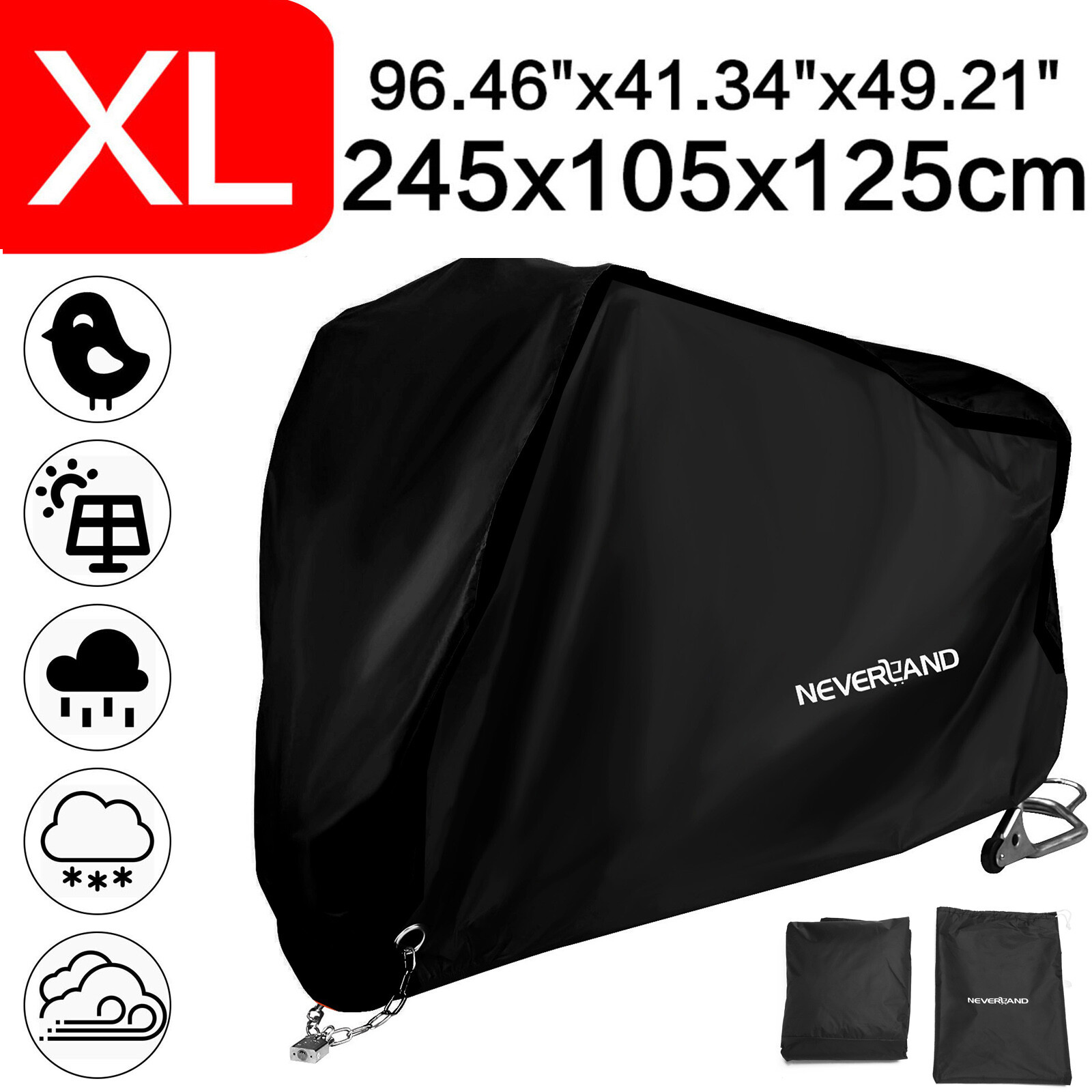 NEVERLAND XL Motorcycle Cover Waterproof Heavy Duty Storage Outdoor Protector