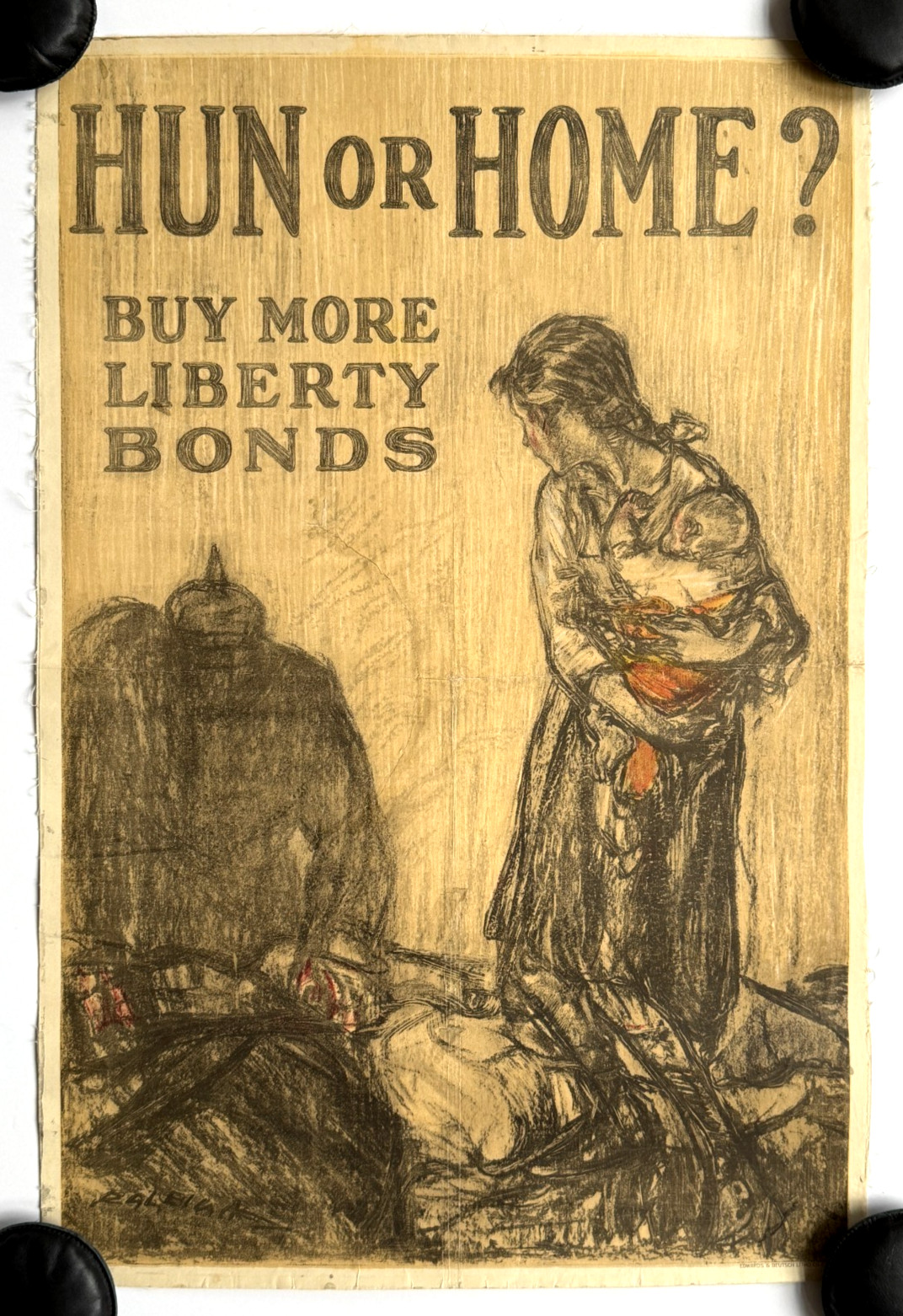 1917 WWI Poster Hun or Home? H. R. Raleigh Liberty Bonds Original U.S