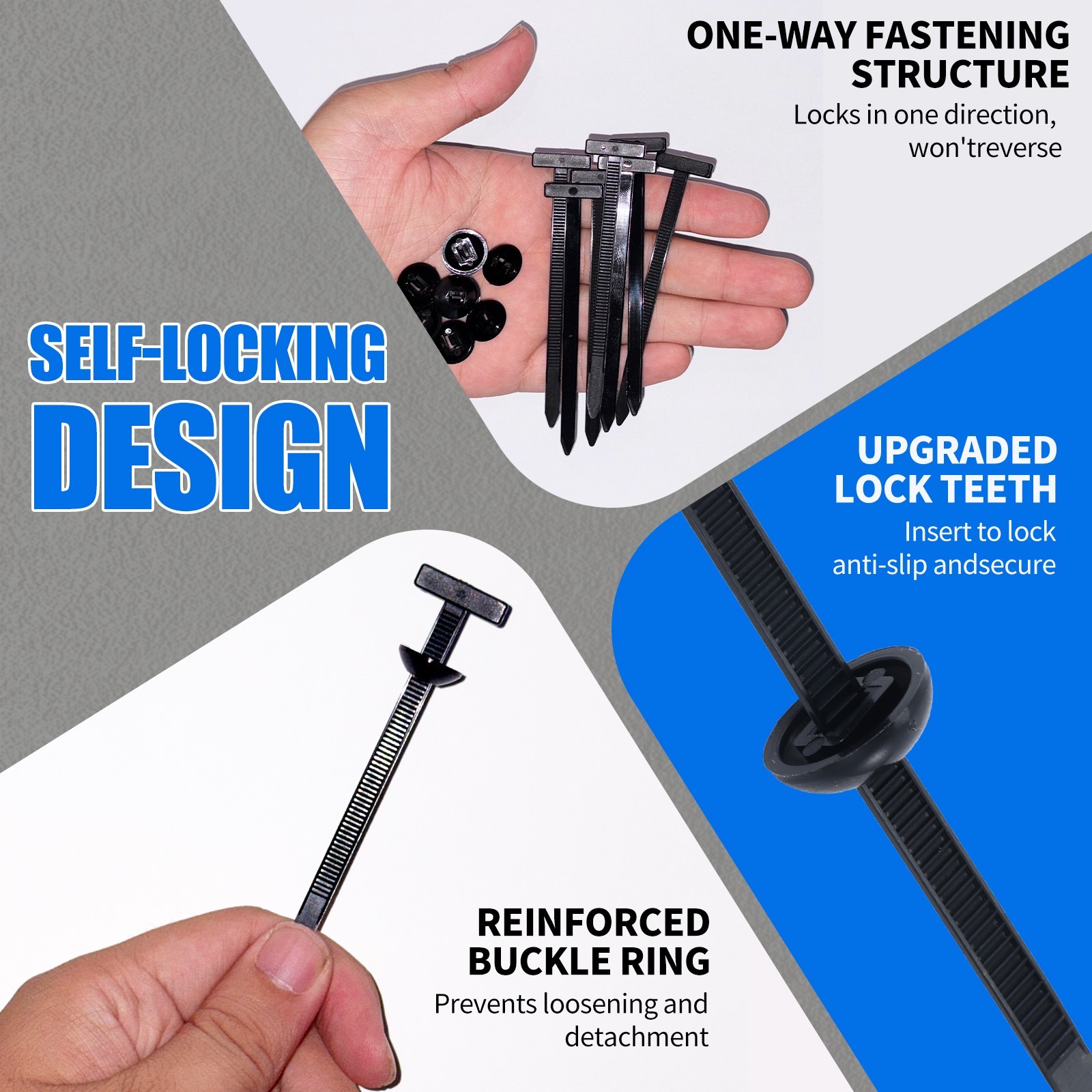 50pcs Nylon Universal Cable Tie Buckle Heavy Duty Self-Locking Free Ship