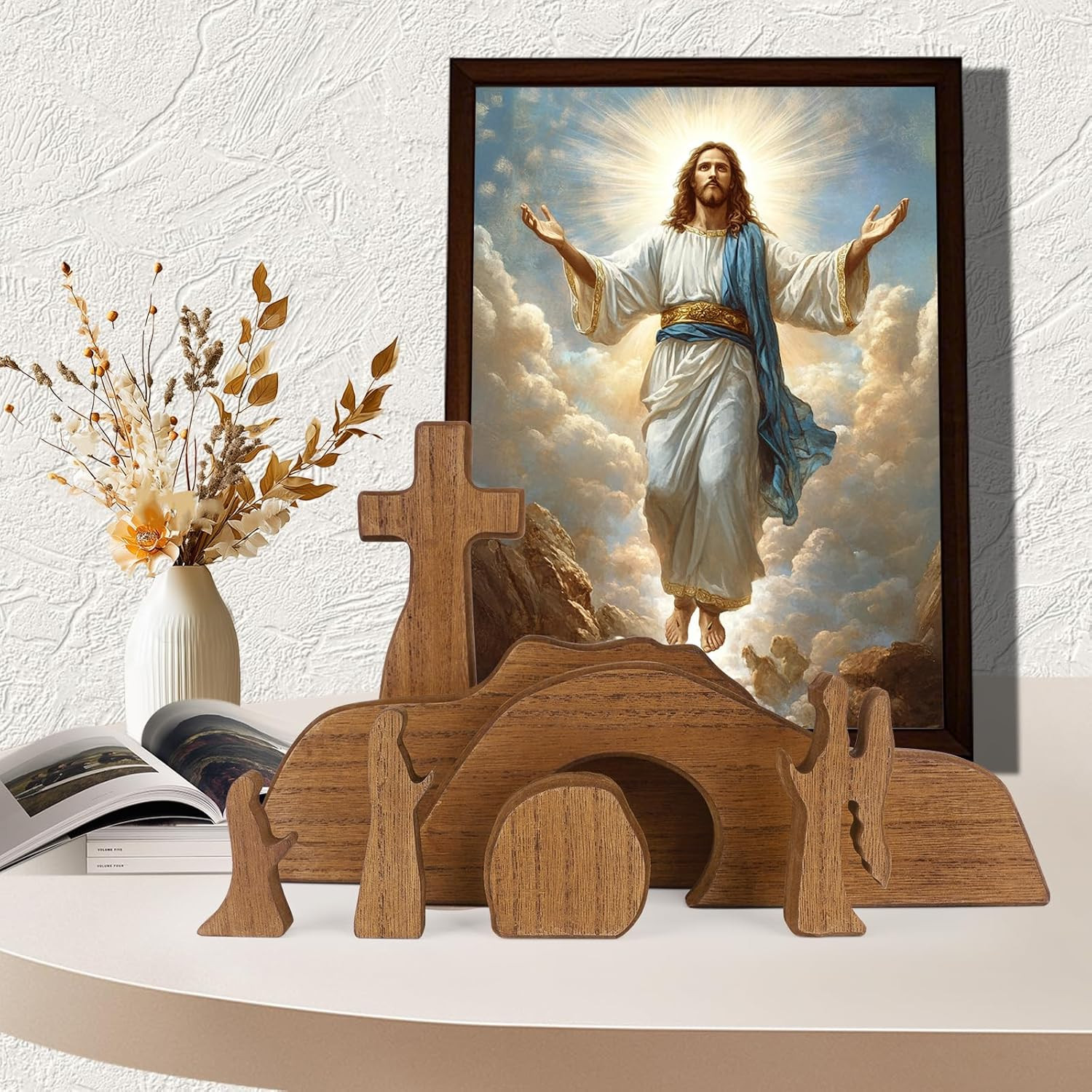 Empty Tomb Easter Scene and Cross Decoration, Wooden Easter Resurrection Scene S