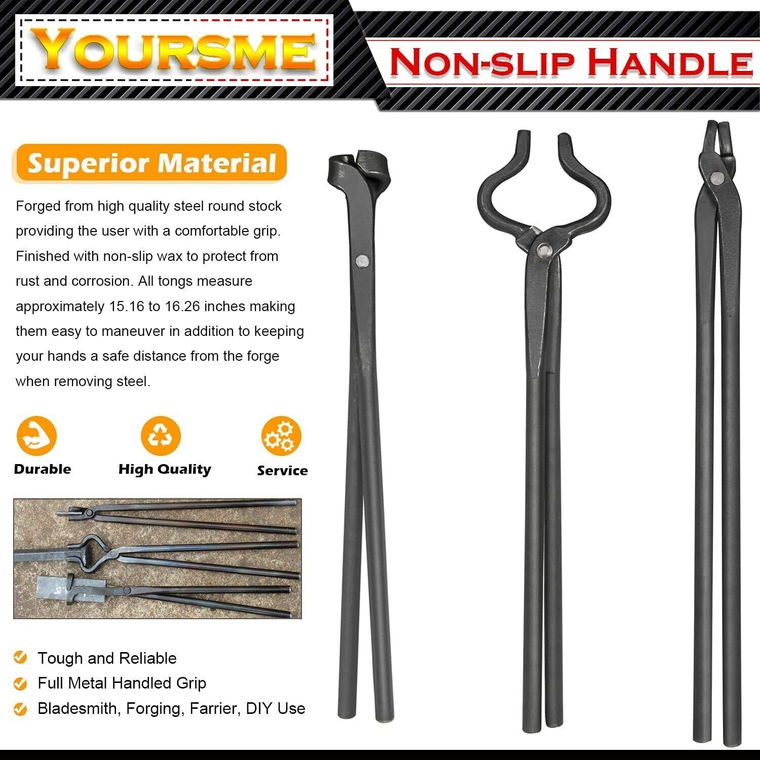 Knife Making Tongs Set Tools Blacksmith Bladesmith Tongs Vise Anvil Forge 3 PCS