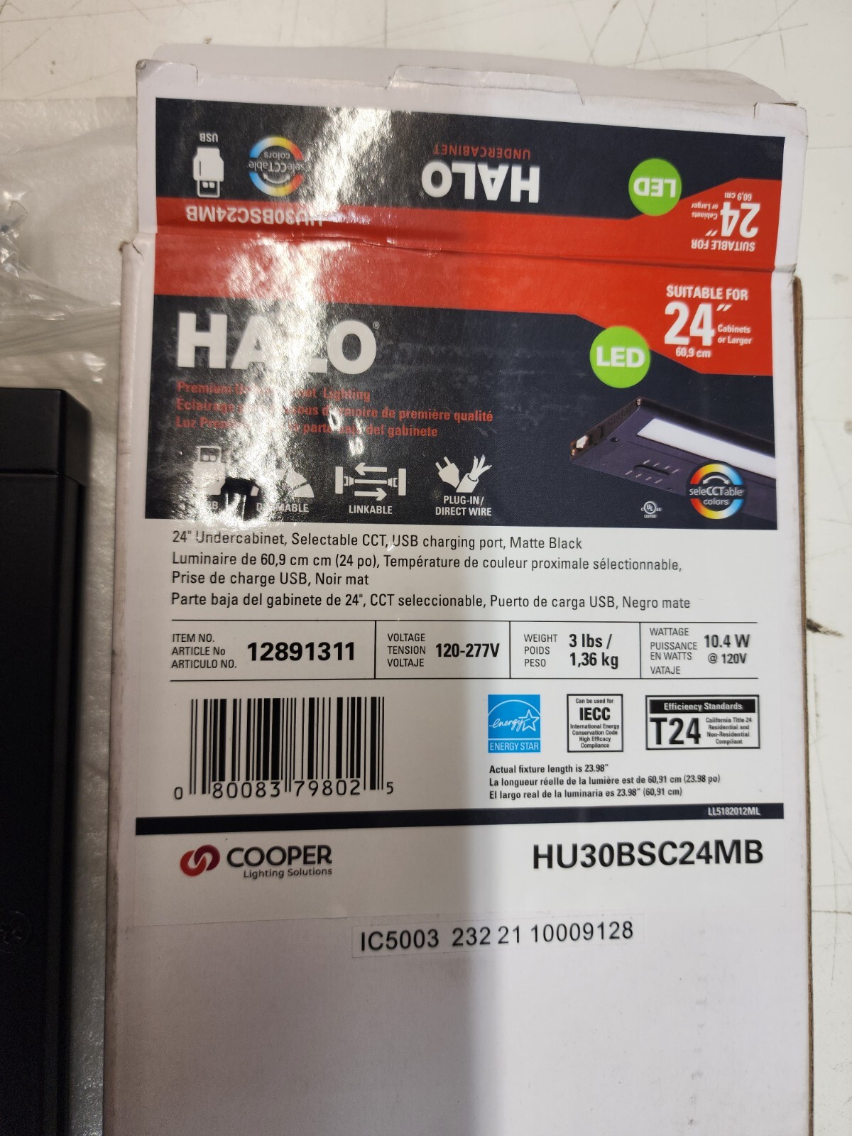 24" Halo LED Undercabinet Light ONLY Matte Black Low Profile 11W HU30BSC24MB NiB