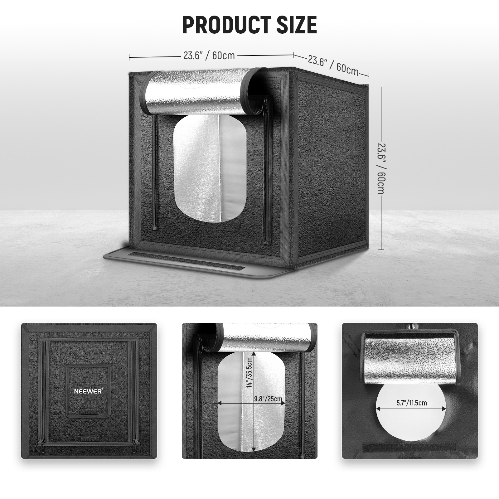 NEEWER LP60D 24" Photo Light Box w/4 Backdrops, 5600K 160 LEDs, Dimmable