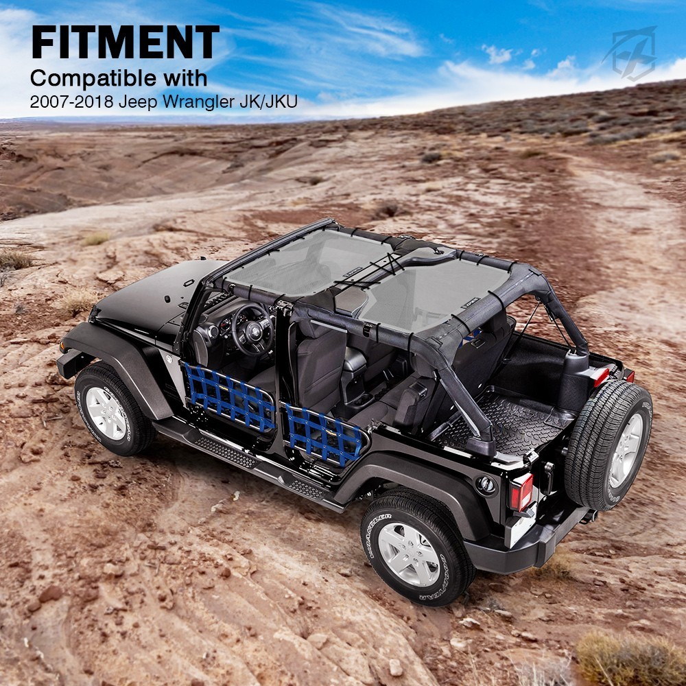 Sunshade Mesh Shade Top Cover Anti-UV for 07-18 Jeep Wrangler JKU w/ Storag Bag