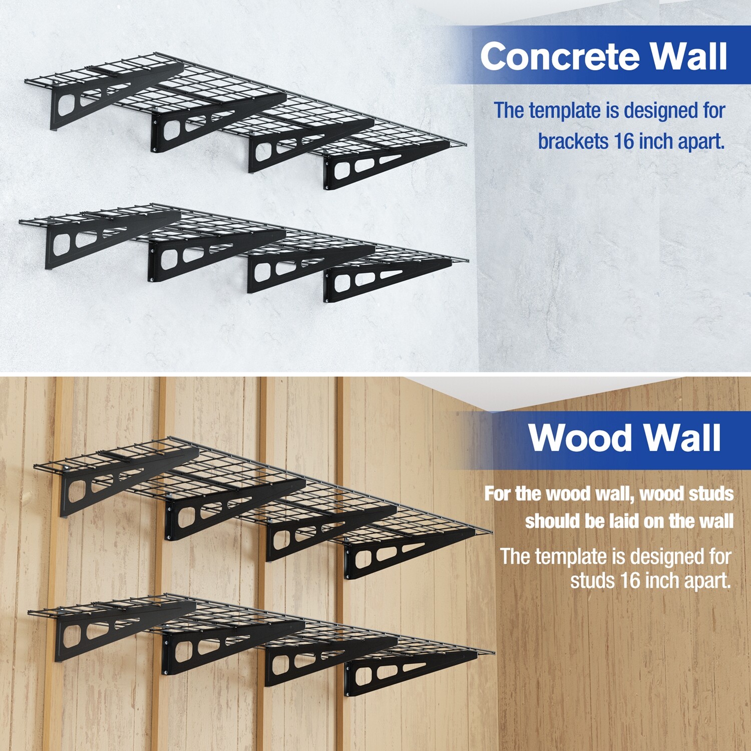 WORKPRO 2-Pack 2 X 4FT/6FT Garage Wall Shelving Heavy Duty Wall Mounted Shelving