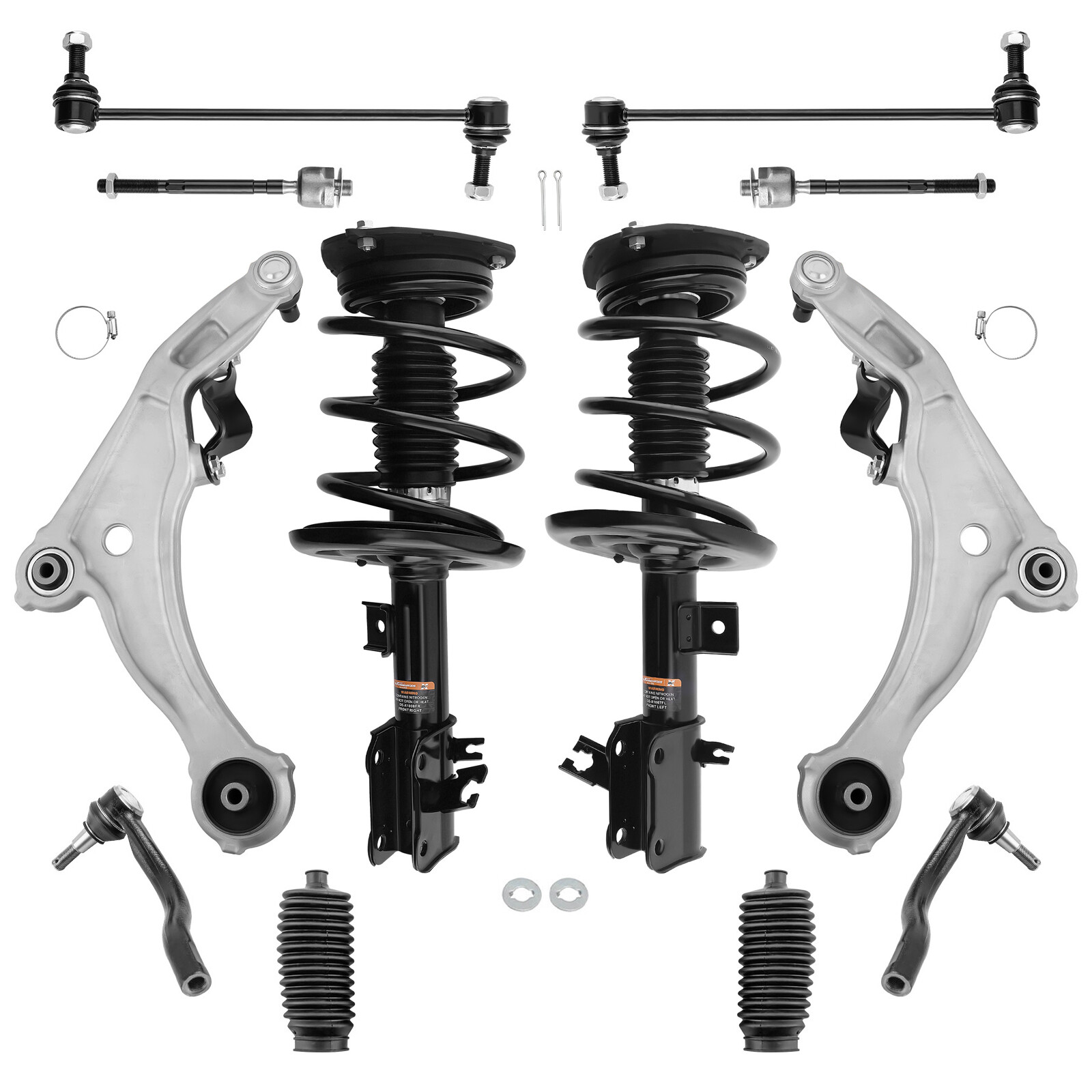Front Struts + Control Arm + Sway Bar + Tie Rods for 2009-2012 Nissan Maxima