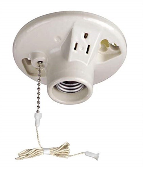 Leviton 09726-00C White Porcelain Incandescent Medium Base Pull Chain Socket