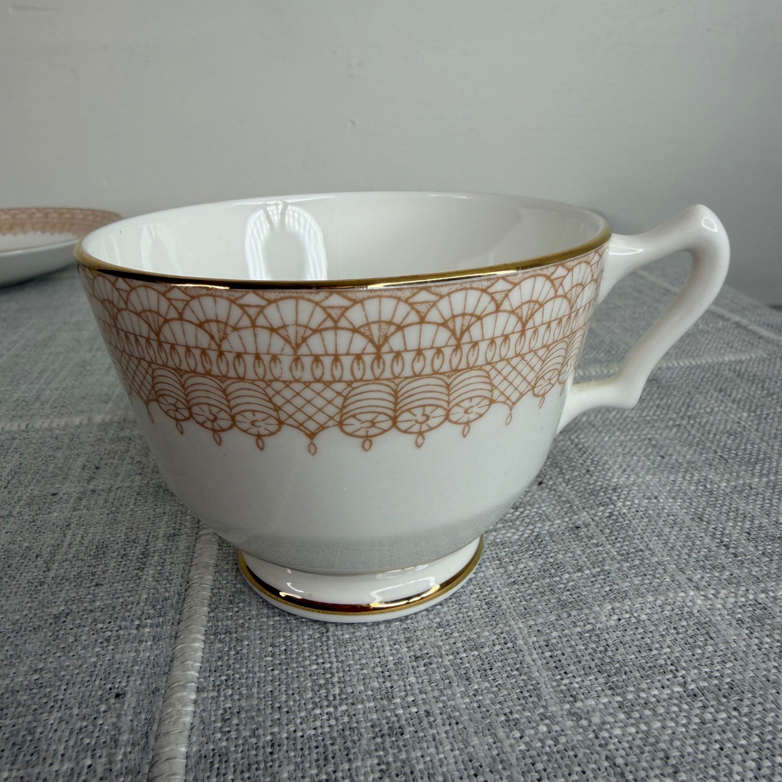 Crown Staffordshire Classic Footed Cup And Saucer Gold Lace White & Gold