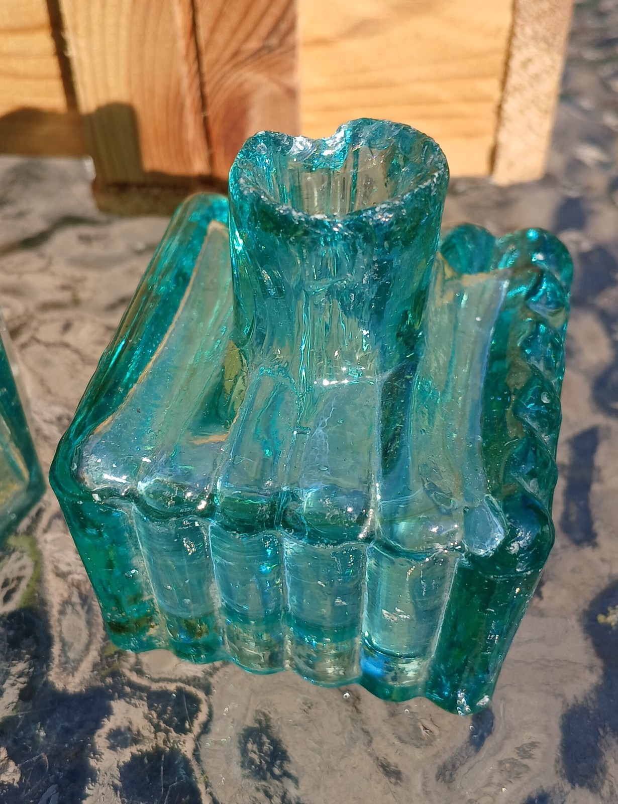 Green 19th C. Inkwell Lot of 3, Bubbles Ruff Tops