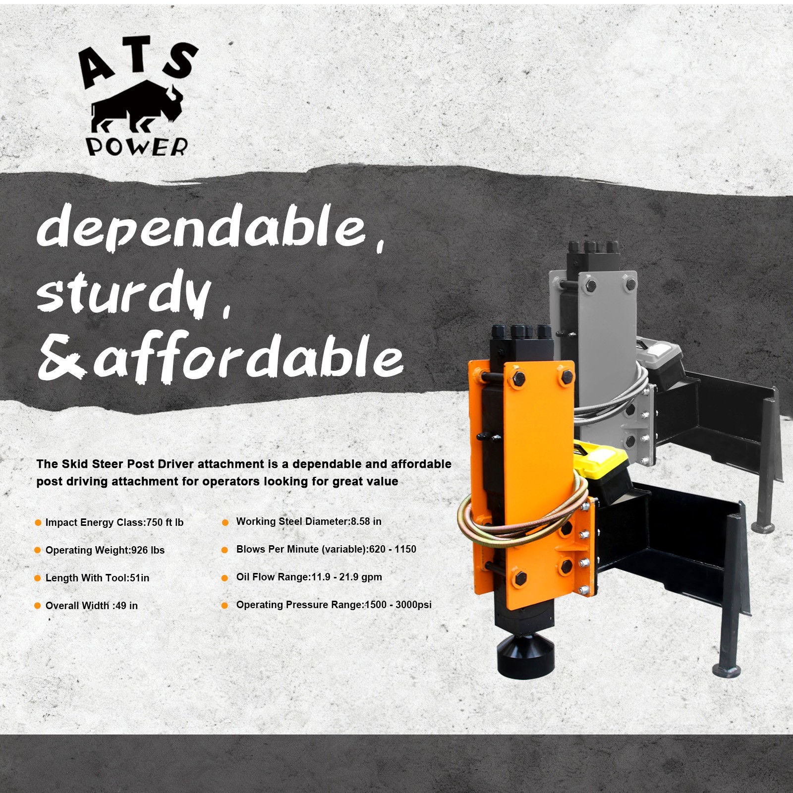 Hydraulic Pile Hammer - 675kg Impact, 420kg Weight, 620-1150 BPM, 21MPa Pressure