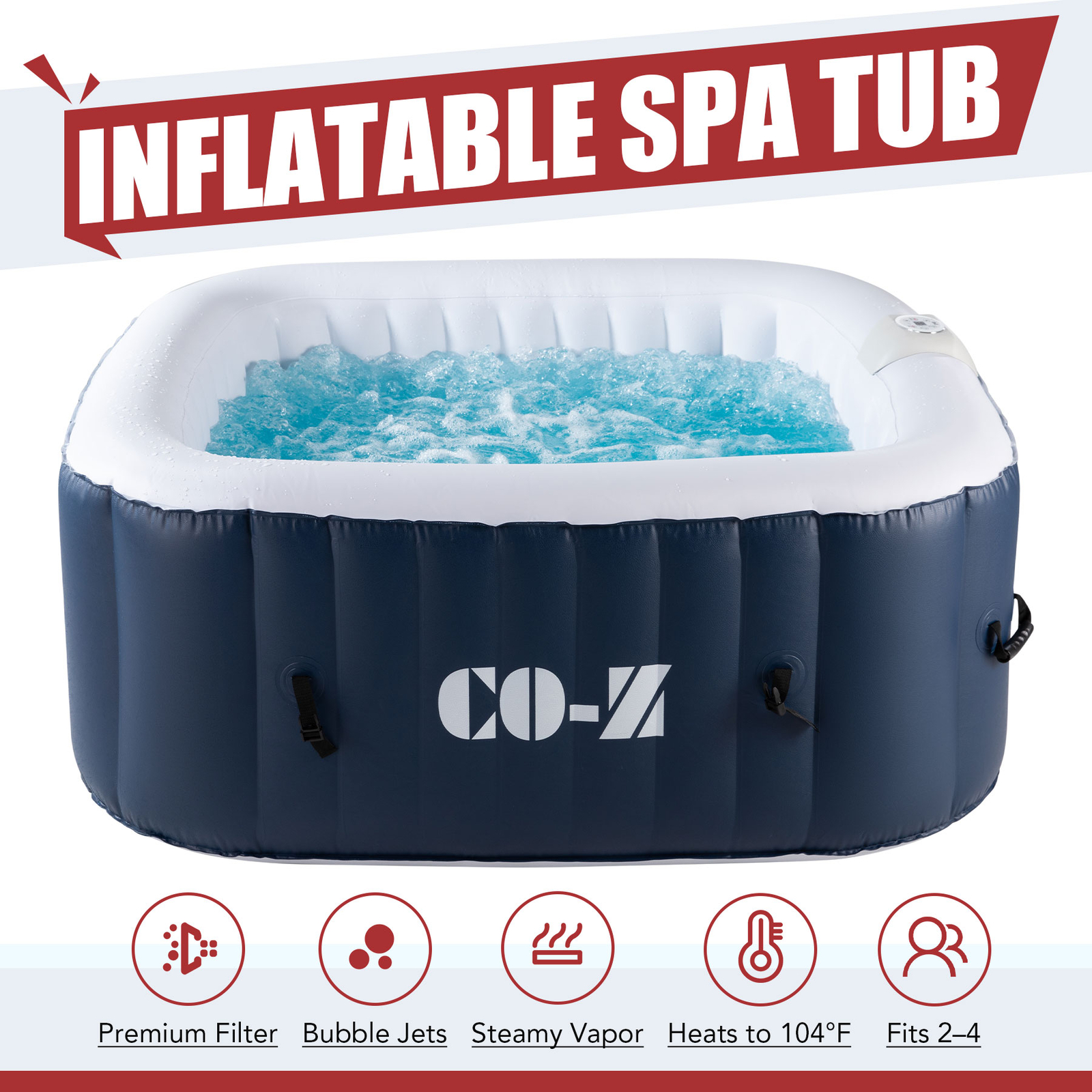 CO-Z 4 Person Portable Inflatable Outdoor 120 Air Jet Spa Tub w Pump & Cover