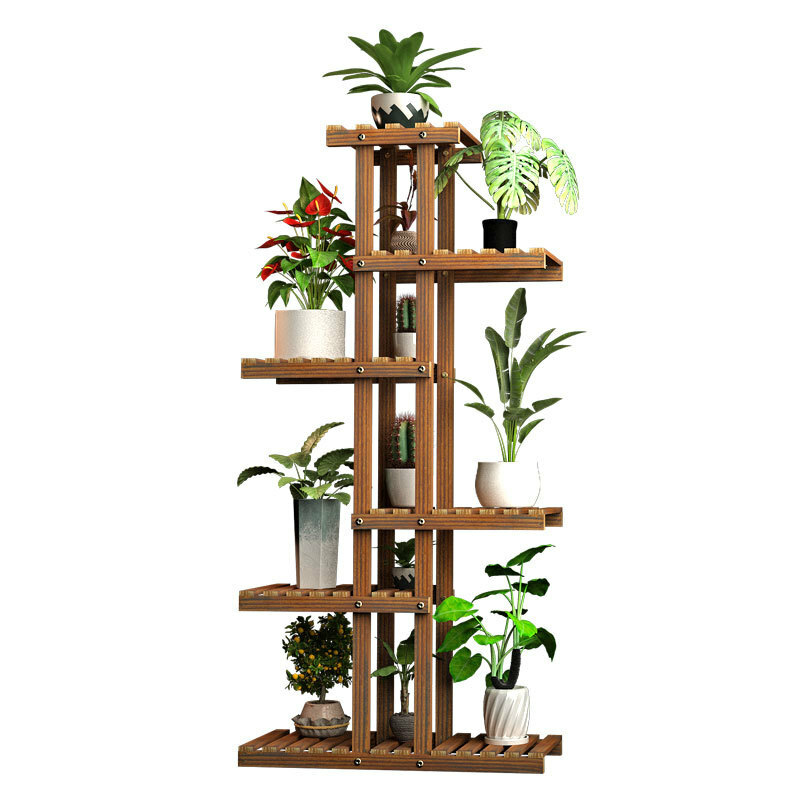 Wall Corner Wooden Plant Stand Indoor Outdoor Garden Flower Pot Shelf Space Save