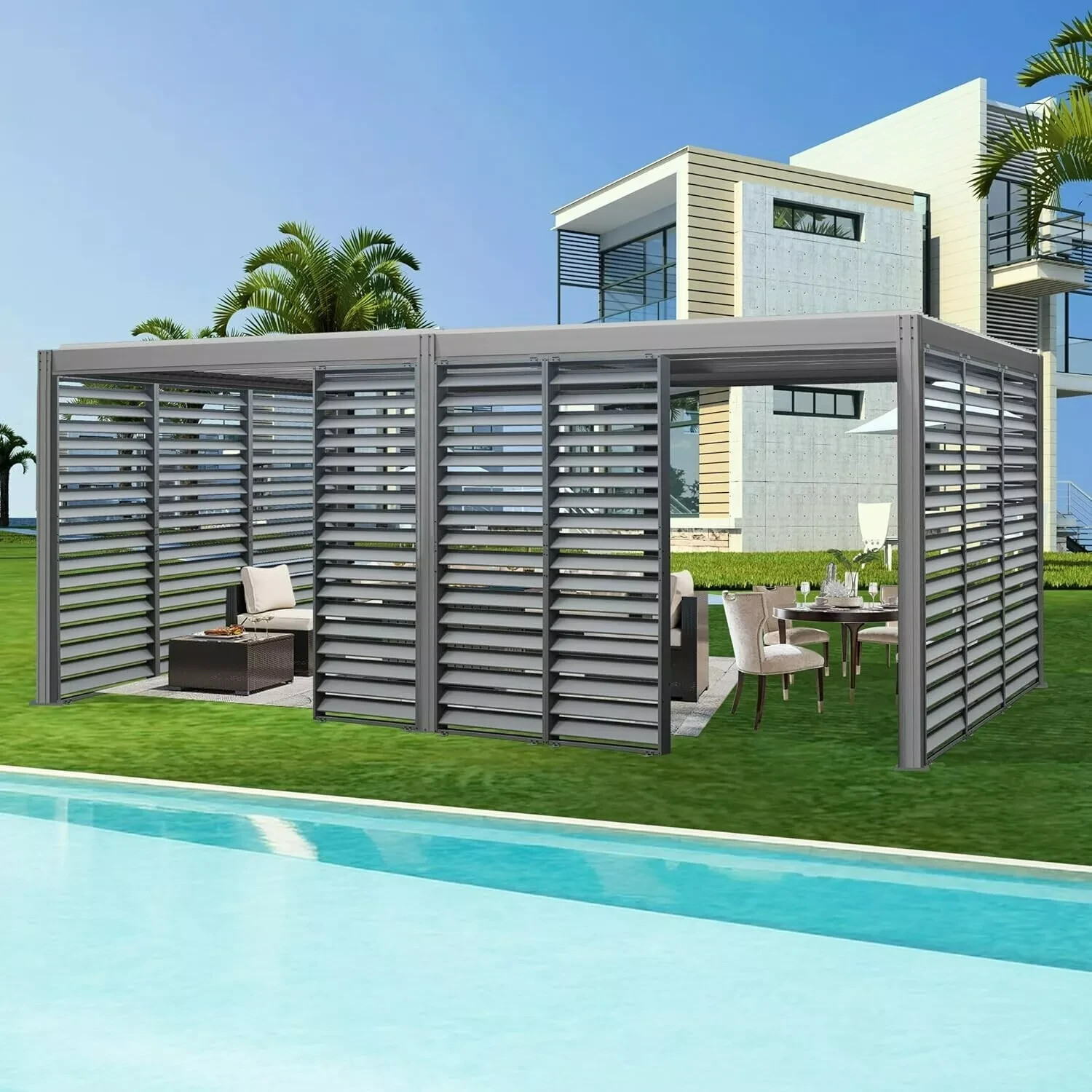 Domi Louvered Pergola Accessories Pergola Screens, Waterproof, Wind Block,Grey