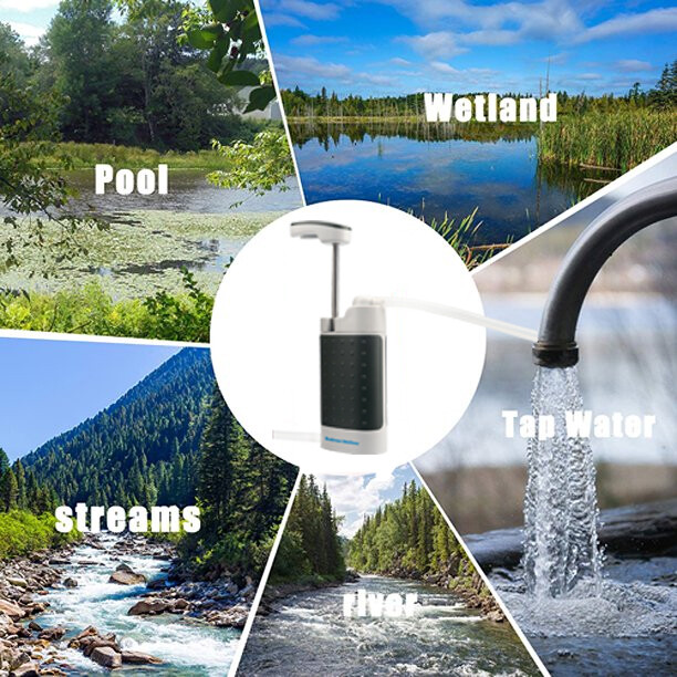 Hand-Pump Water Purification System Portable Water Filter Straws Kit for Camping