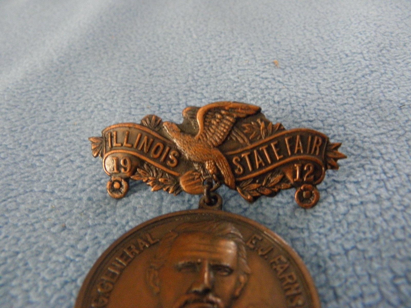 1912 ILLINOIS STATE FAIR COMMERATIVE MILITARY MEDAL GENERAL E.J. FARNSWORTH