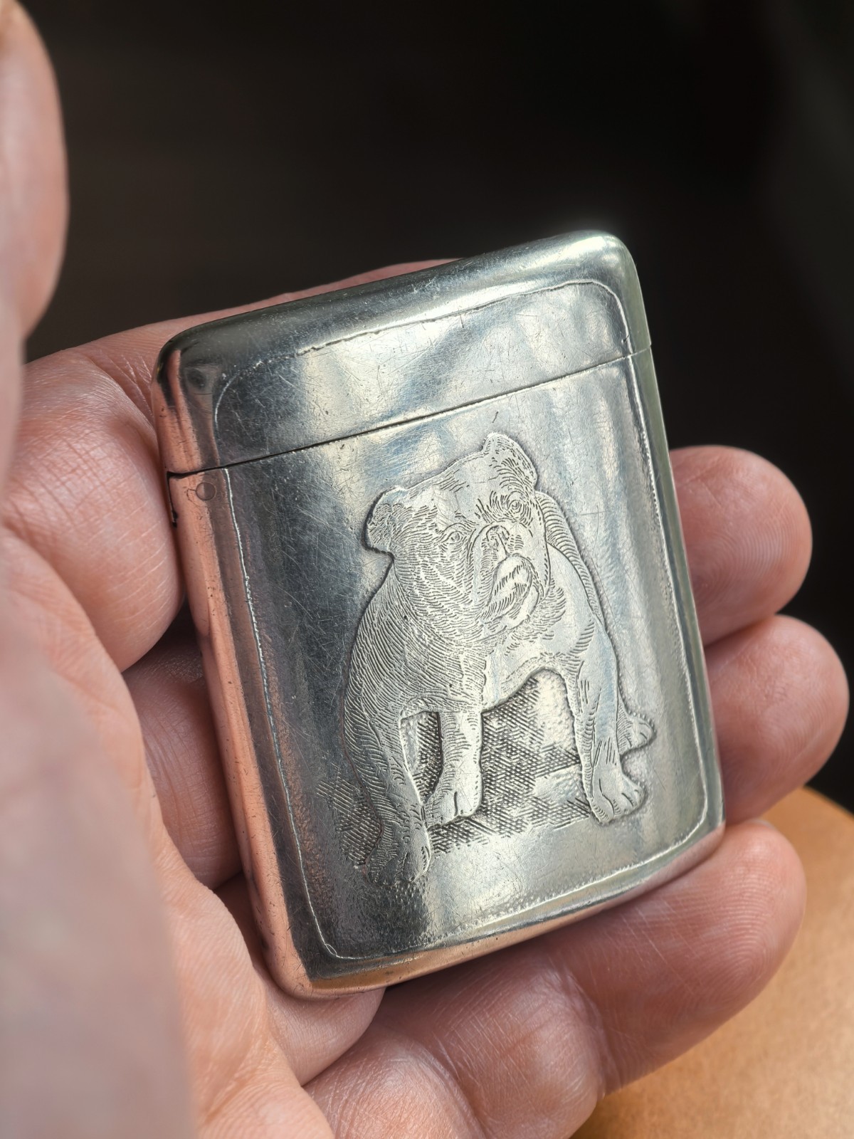Antique Heavy Sterling Silver Bulldog Match Safe/Vesta Case Exquisite Detail