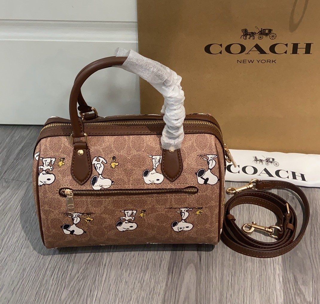 NWT Coach X Peanuts CBM33 Rowan Satchel Bag Signature Canvas Snoopy Print OUTLET