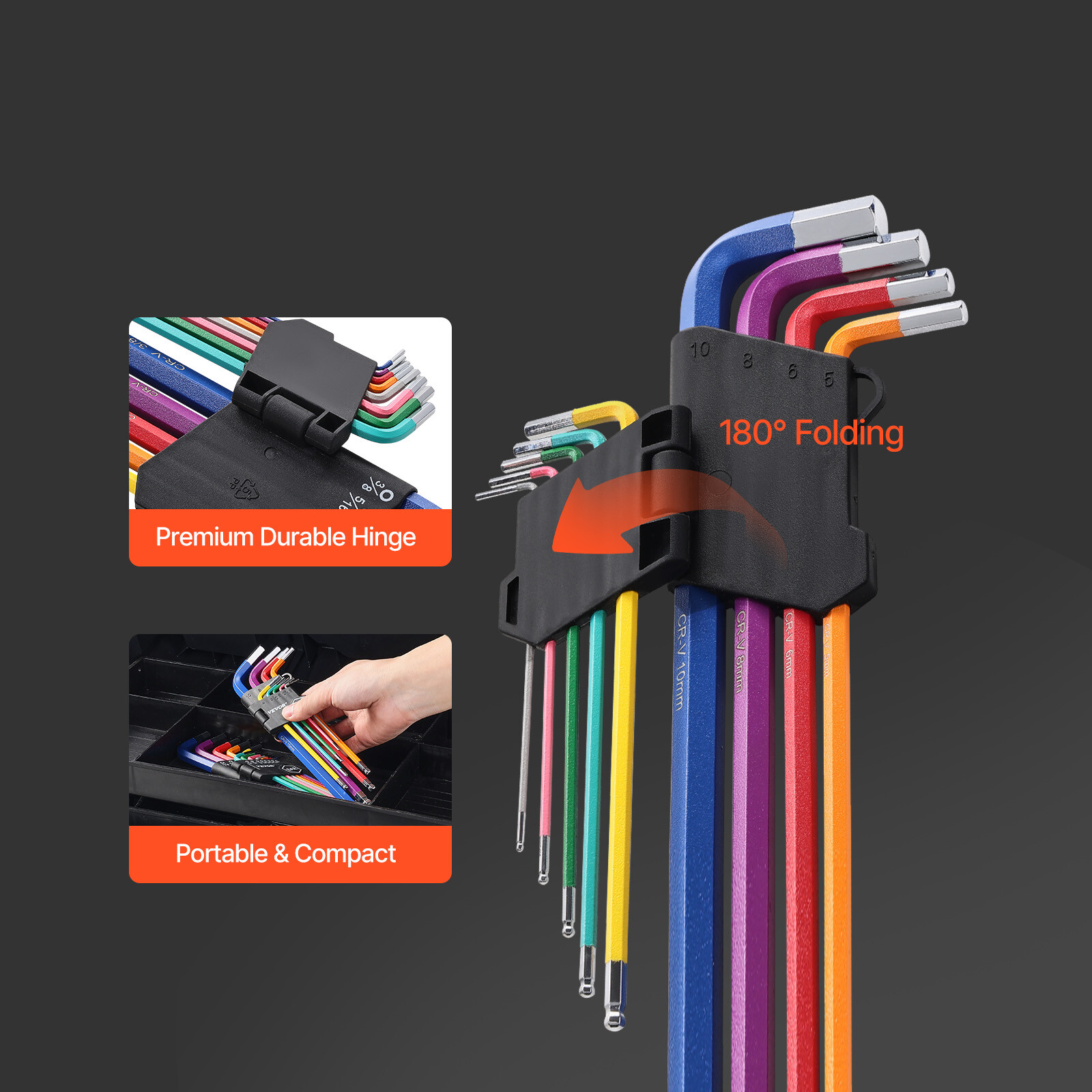 Hex Key Allen Wrench Set 22pcs SAE and Metric Long Arm Ball End Key Set