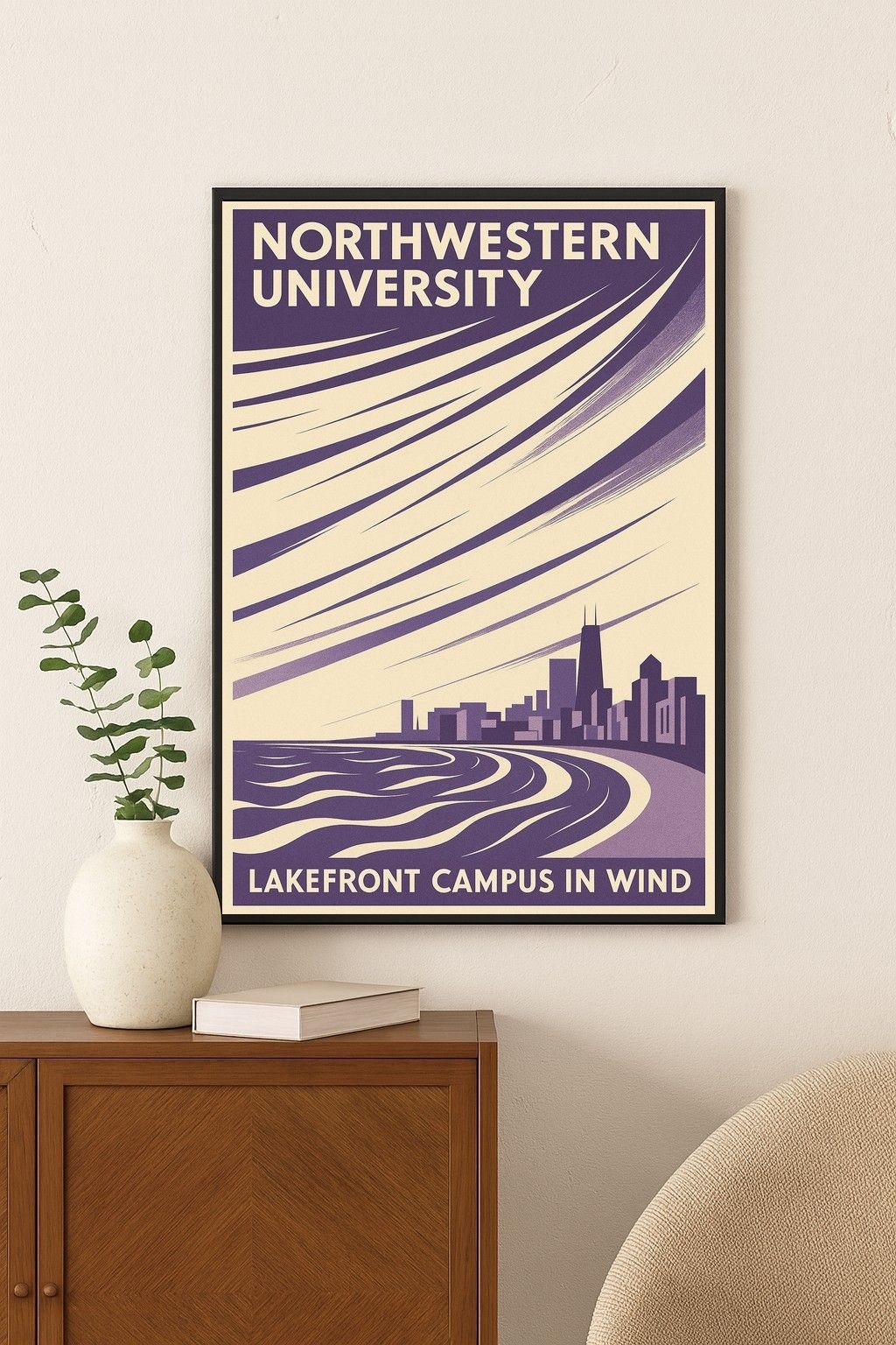 Northwestern University - Lakefront Campus Poster 1930s Style - Size: 24x36” -
