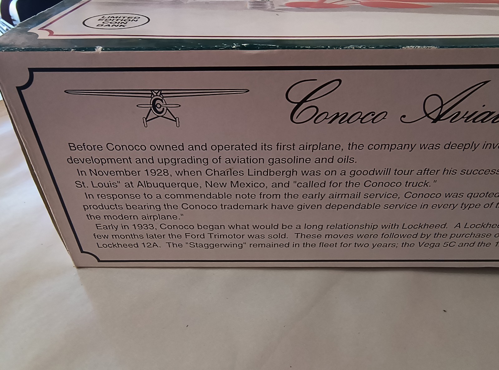1932 Lockheed Vega 5C Special Conoco Diecast Plane Coin Bank Limited Edition '92